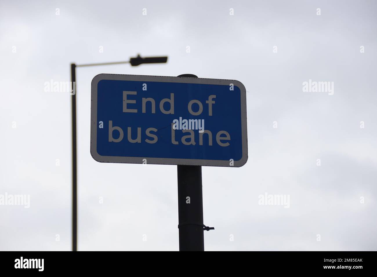 Panneau indiquant la fin de la voie d'autobus à Londres. Banque D'Images