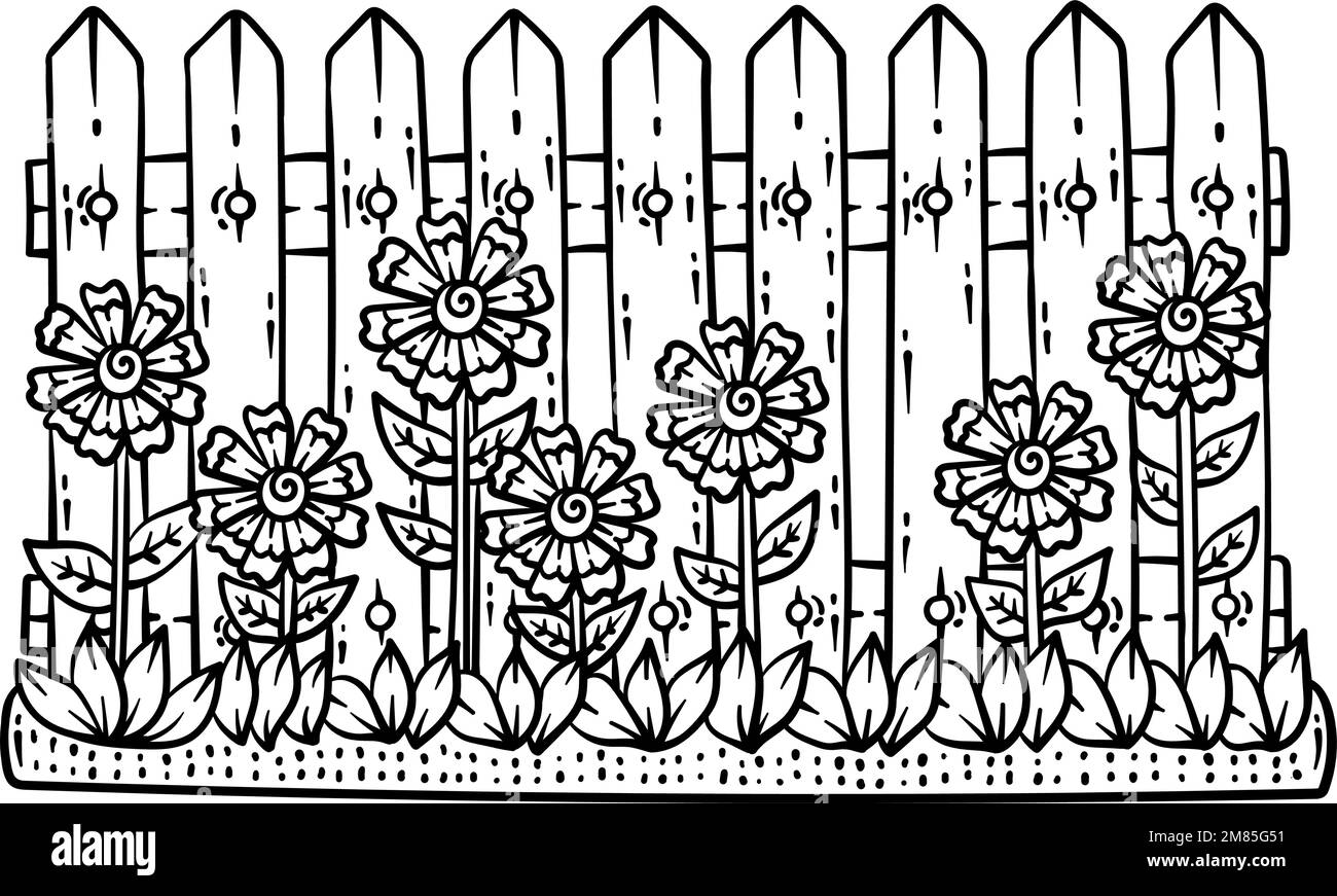Clôture avec page de coloriage de printemps de fleur pour adultes Illustration de Vecteur