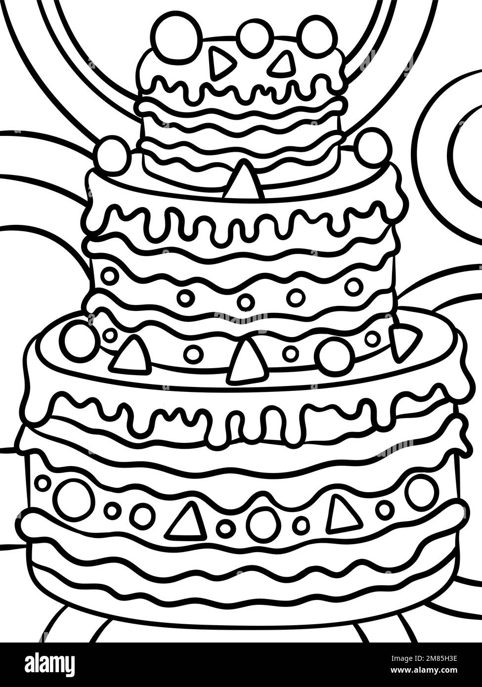 Page de coloriage de la nourriture sucrée à trois couches pour les enfants Illustration de Vecteur
