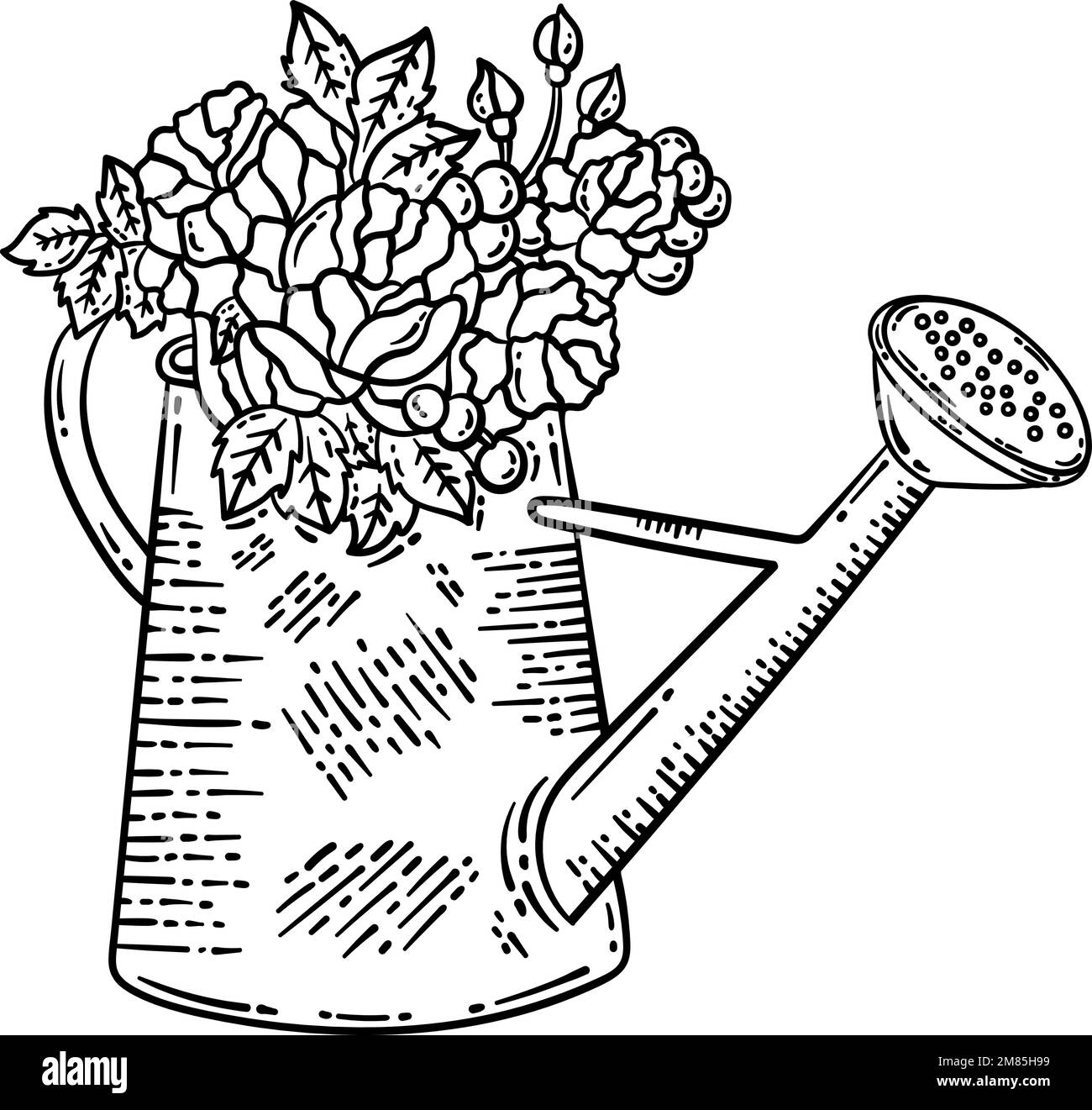 Page de coloriage de printemps de fleur de arrosoir pour adulte Illustration de Vecteur