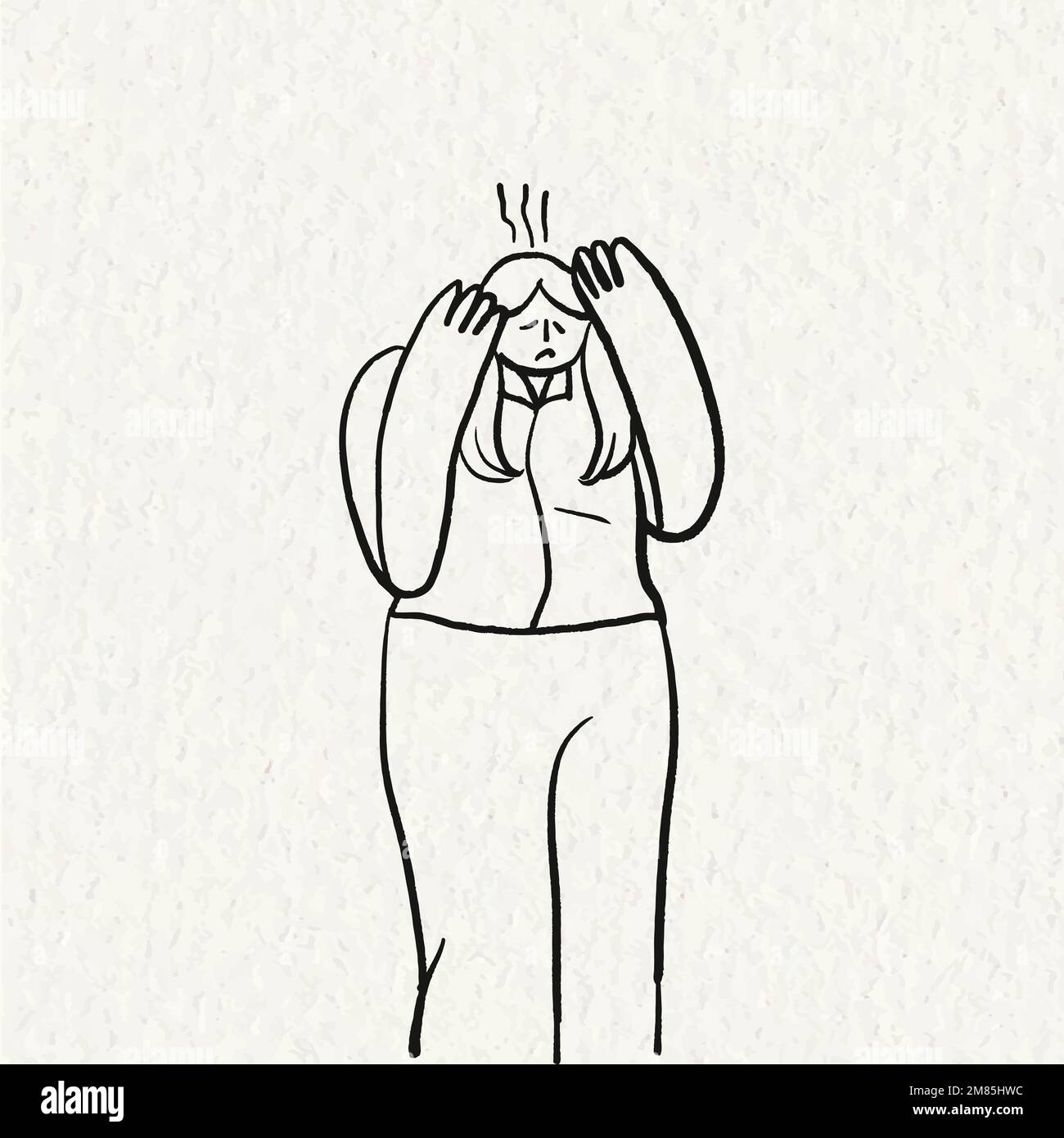Office syndrome Doodle vecteur, mal de tête main de caractère dessiné Illustration de Vecteur