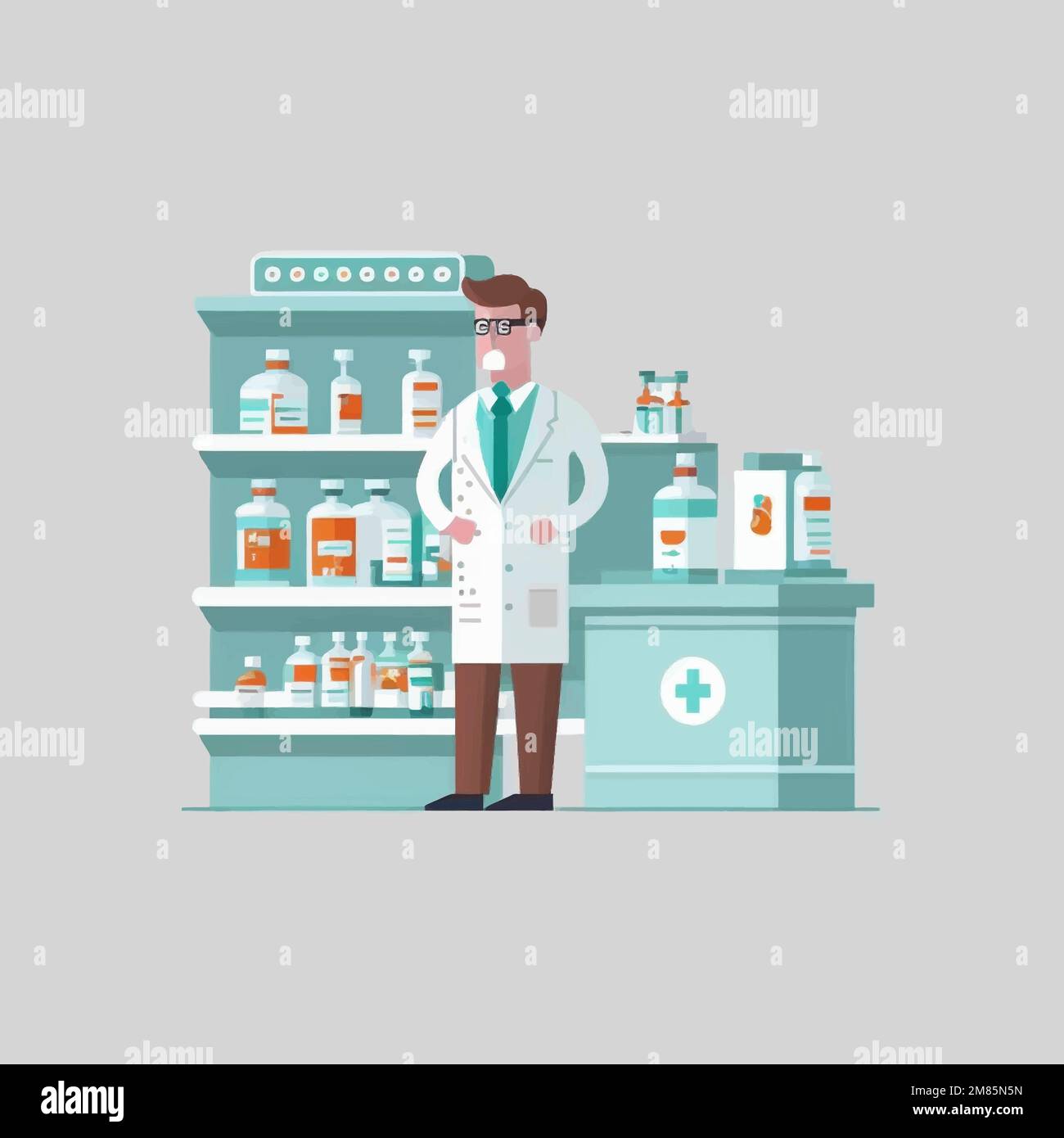 Illustration minimaliste d'un pharmacien travaillant dans une pharmacie Illustration de Vecteur
