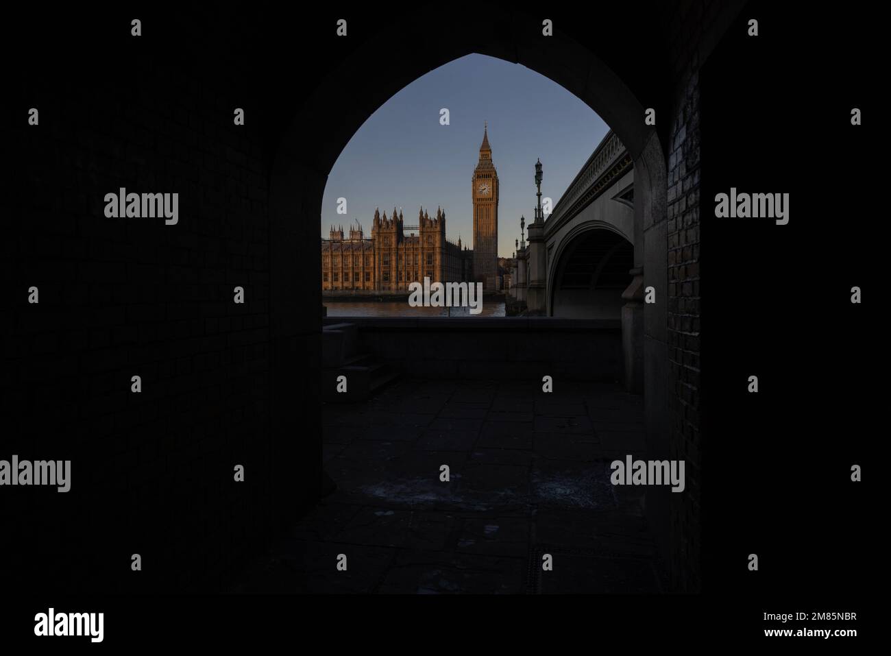 Palais de Westminster, chambres du Parlement, un matin d'hiver clair, centre de Londres, Angleterre, Royaume-Uni Banque D'Images