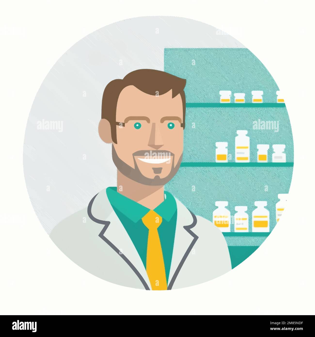 Illustration minimaliste d'un pharmacien travaillant dans une pharmacie Illustration de Vecteur