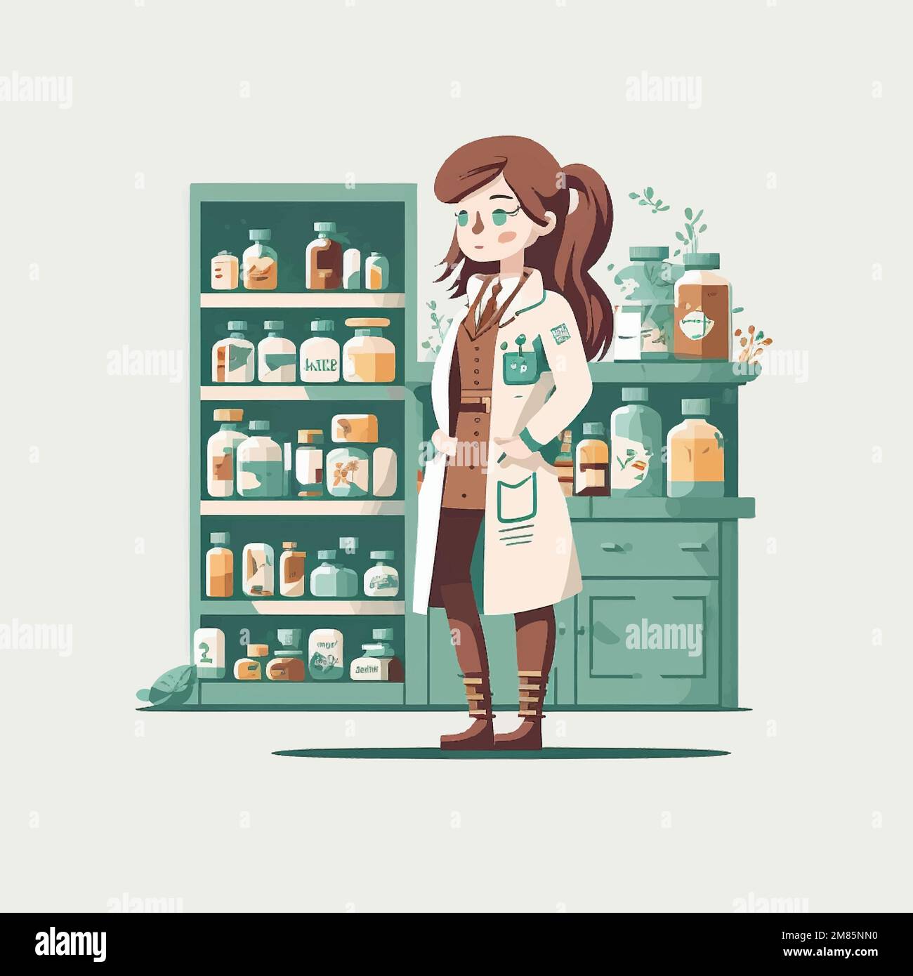 Illustration minimaliste d'un pharmacien travaillant dans une pharmacie Illustration de Vecteur