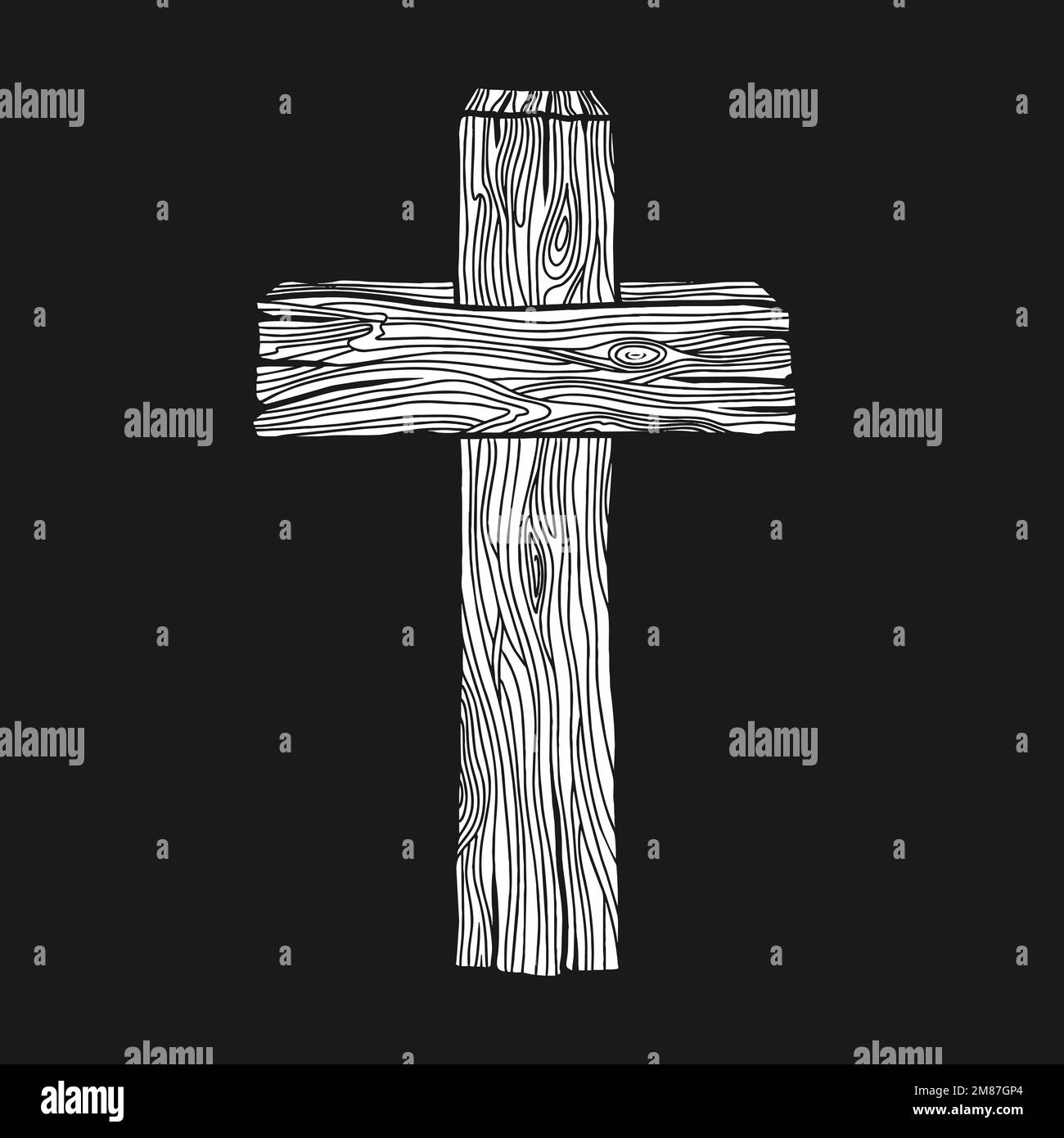 Illustration vectorielle dessinée à la main pour Pâques. Croix en bois. Un symbole de la crucifixion et de la résurrection du Seigneur Jésus-Christ. Illustration de Vecteur