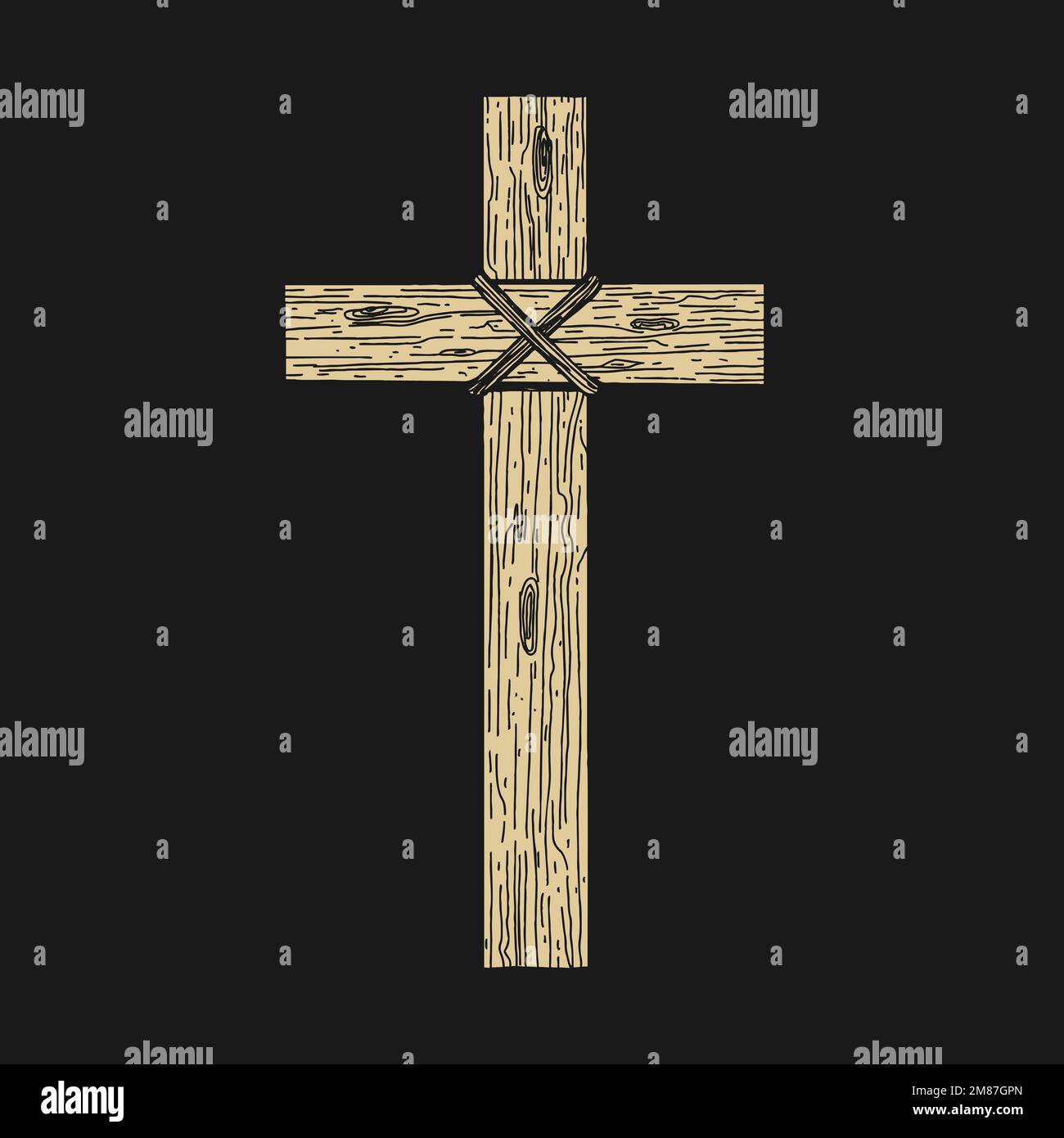 Illustration vectorielle dessinée à la main pour Pâques. Croix en bois. Un symbole de la crucifixion et de la résurrection du Seigneur Jésus-Christ. Illustration de Vecteur