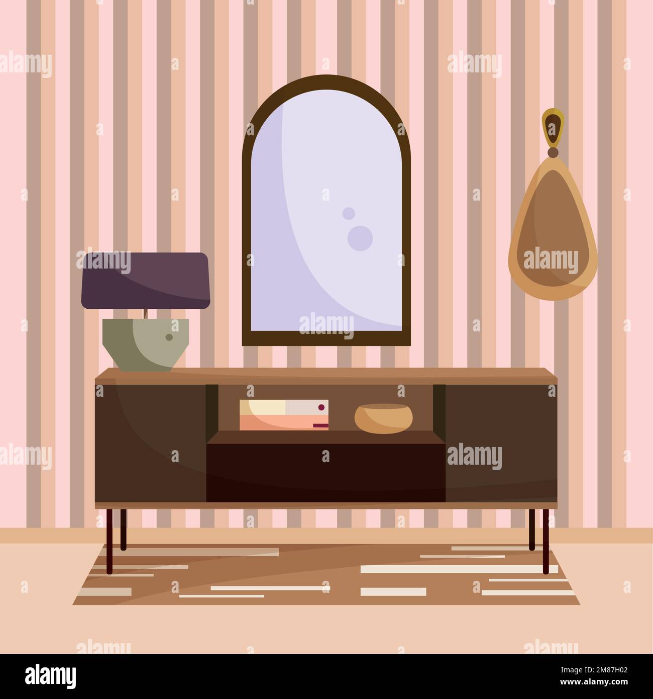 Salle de séjour colorée avec mobilier et miroir Design intérieur Vector Illustration de Vecteur