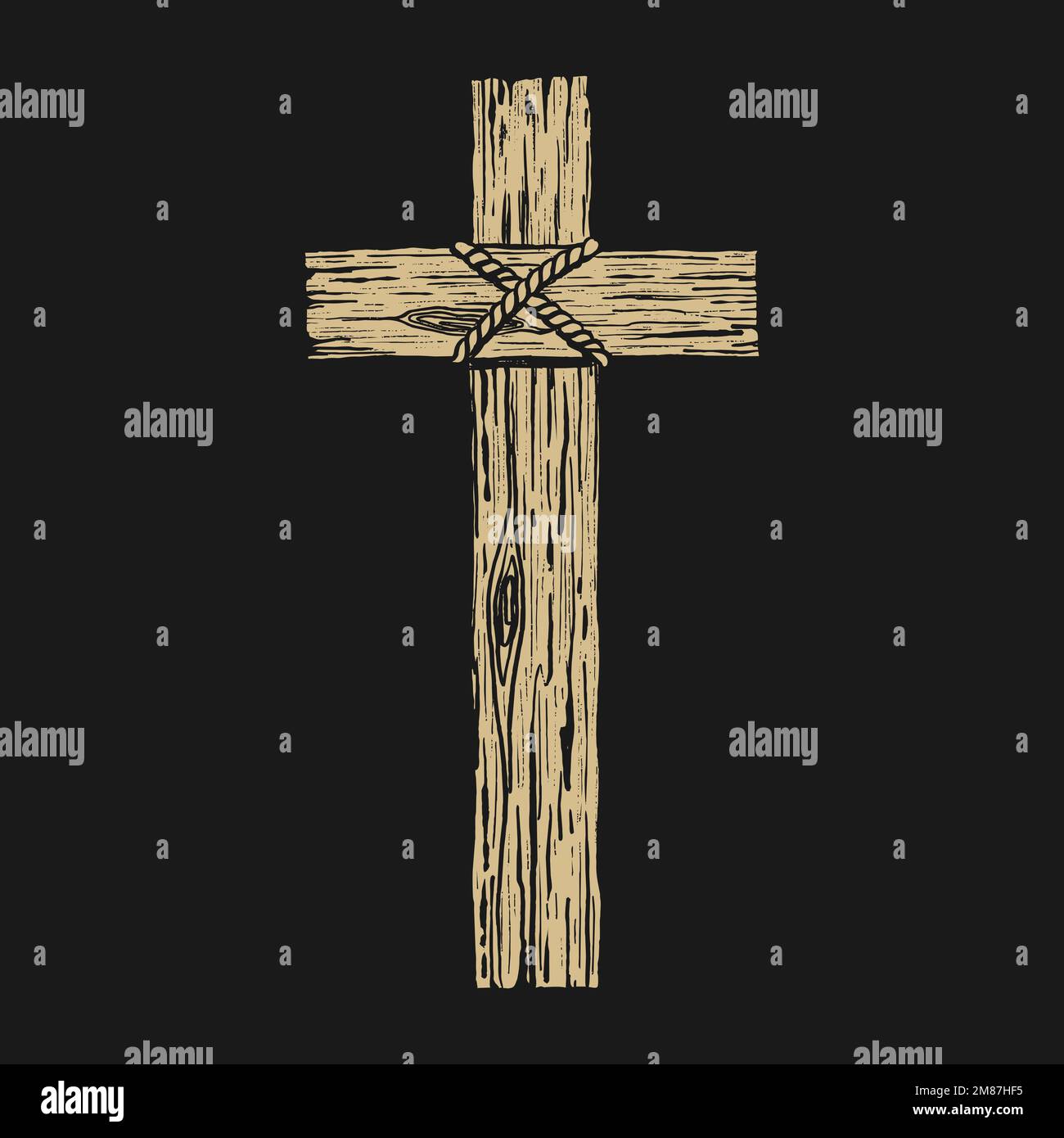 Illustration vectorielle dessinée à la main pour Pâques. Croix en bois. Un symbole de la crucifixion et de la résurrection du Seigneur Jésus-Christ. Illustration de Vecteur