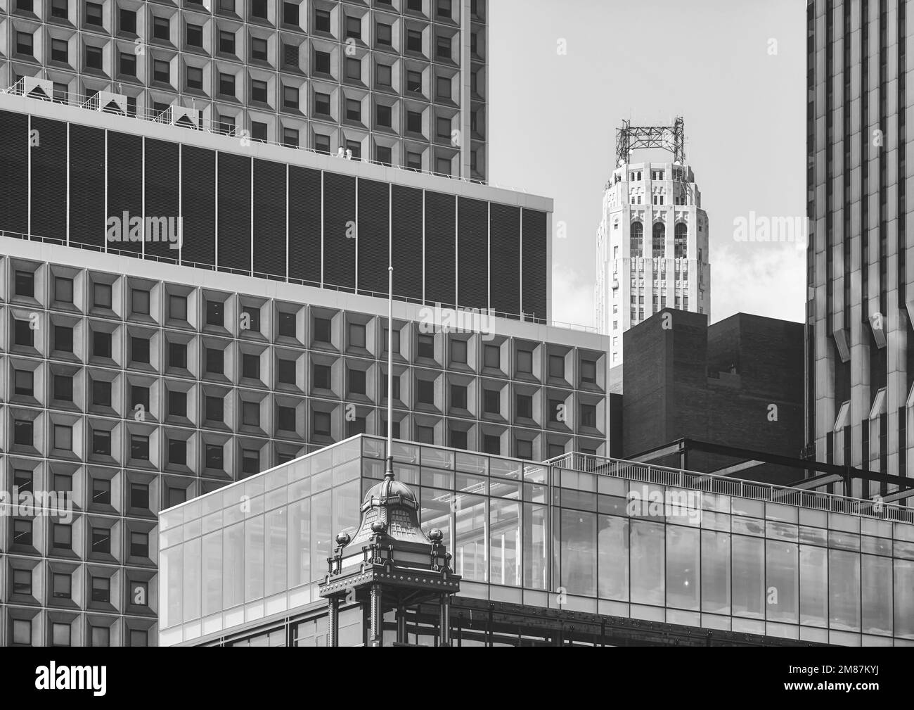 Photo monochromatique de Manhattan architecture diversifiée, New York City, États-Unis. Banque D'Images