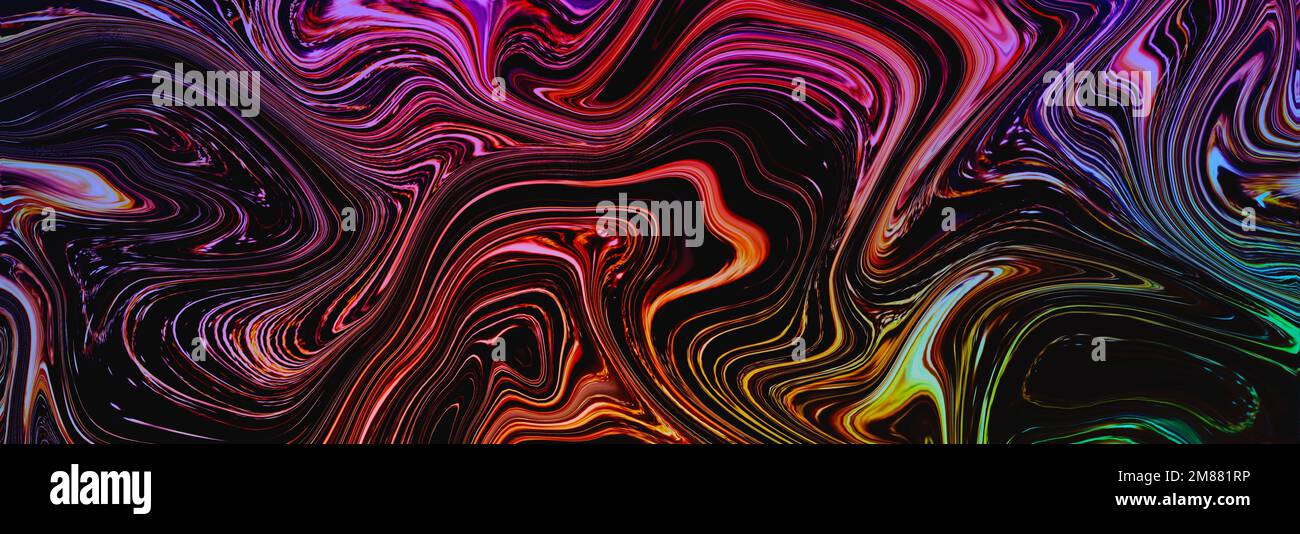 Arrière-plan abstrait dégradé ondulé chromé irisé. Surface texturée couleur arc-en-ciel métallique liquide. Ultraviolet holographique horizontal panoramique Banque D'Images