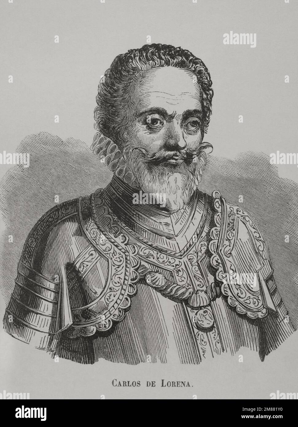 Charles de Lorraine, duc de Mayenne (1554-1611). Noble français. Chef militaire de la Ligue catholique. Portrait. Gravure. 'Los Heroes y las Grandezas de la Tierra' (les héros et les Grandeurs de la Terre). Volume VI 1856. Banque D'Images