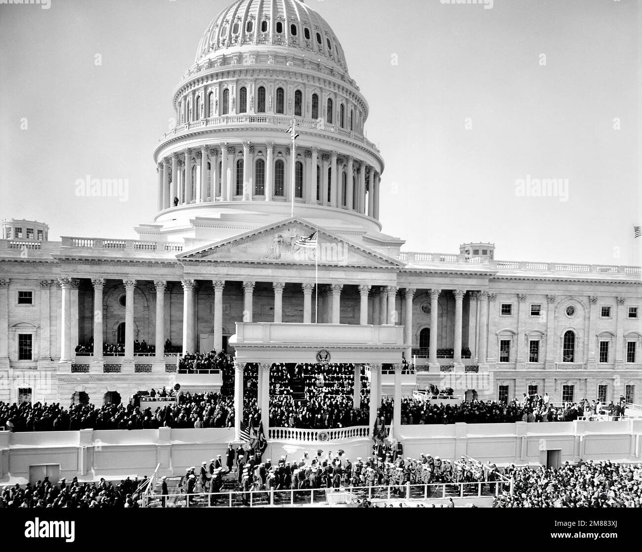 Cérémonie inaugurale des États-Unis Président John F. Kennedy, portique est, États-Unis Bâtiment du Capitole, Washington, D.C., Etats-Unis, architecte du Capitole, 20 janvier 1961 Banque D'Images