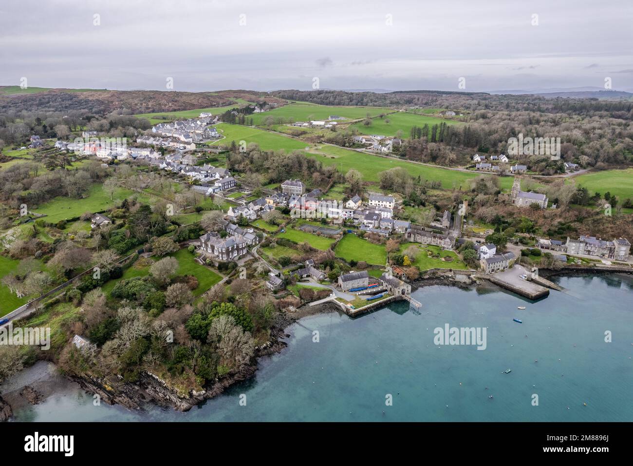 Photo aérienne du village de Castletownshend, West Cork, Irlande. Banque D'Images