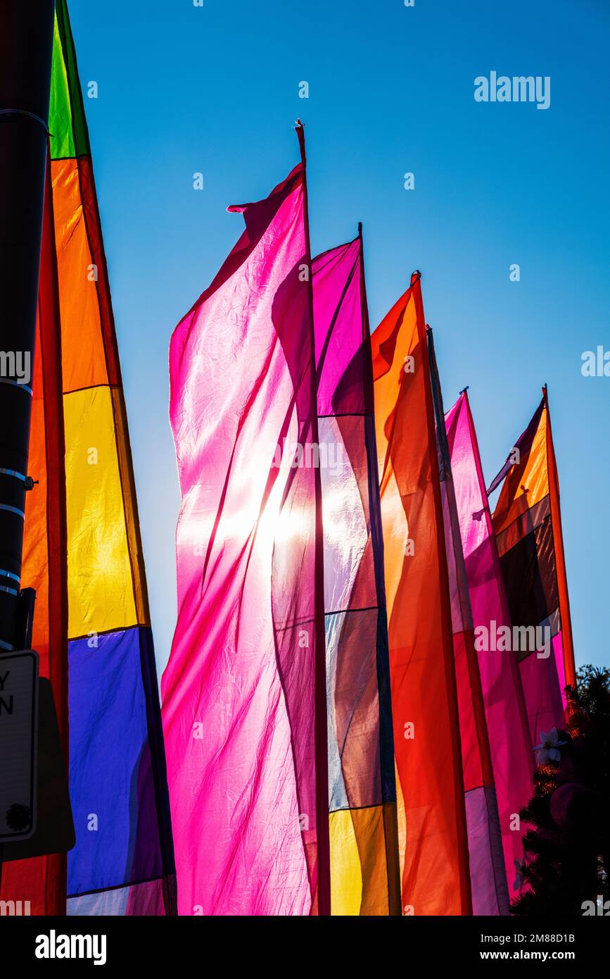 Des drapeaux colorés bordent la route de la parade du jour de Thanksgiving; Musée d'art de Philadelphie; Philadelphie; Pennsylvanie; États-Unis Banque D'Images