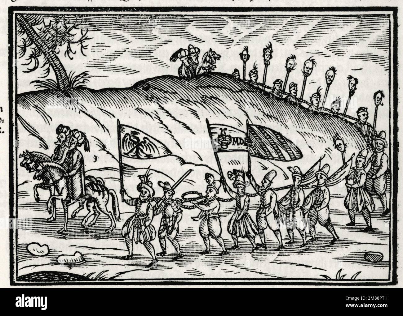 Ottomans avec des esclaves chrétiens représentés dans une gravure de 1608 publiée dans le récit de Salomon Schweigger sur un voyage de 1578 Banque D'Images
