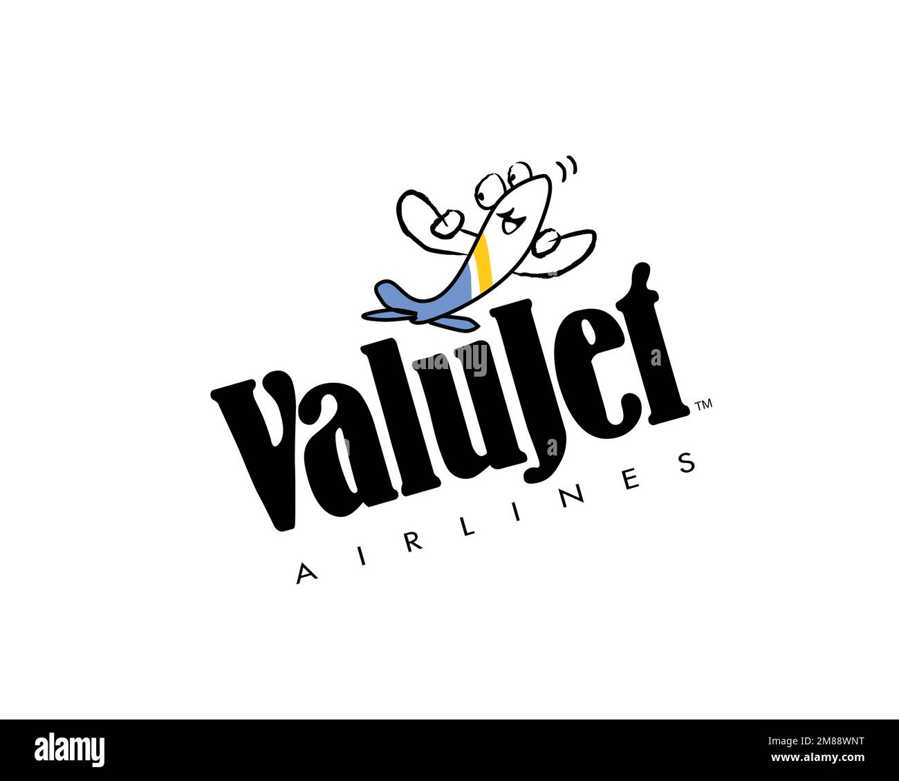 Valujet Airline, logo pivoté, arrière-plan blanc Banque D'Images