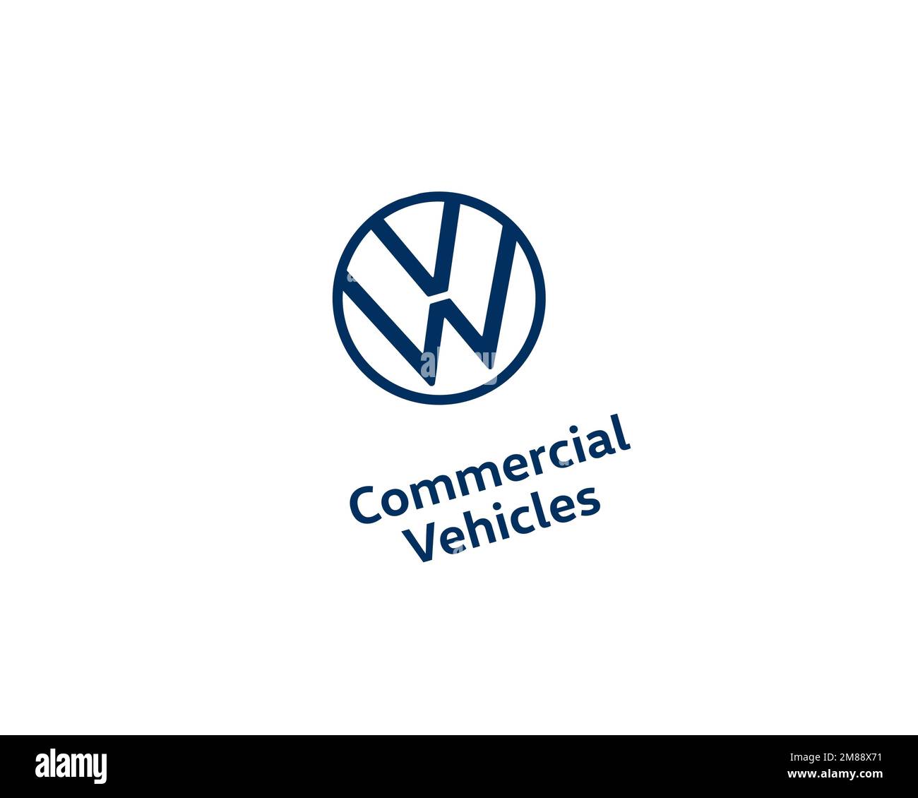 Véhicules commerciaux Volkswagen, logo pivoté, fond blanc Banque D'Images