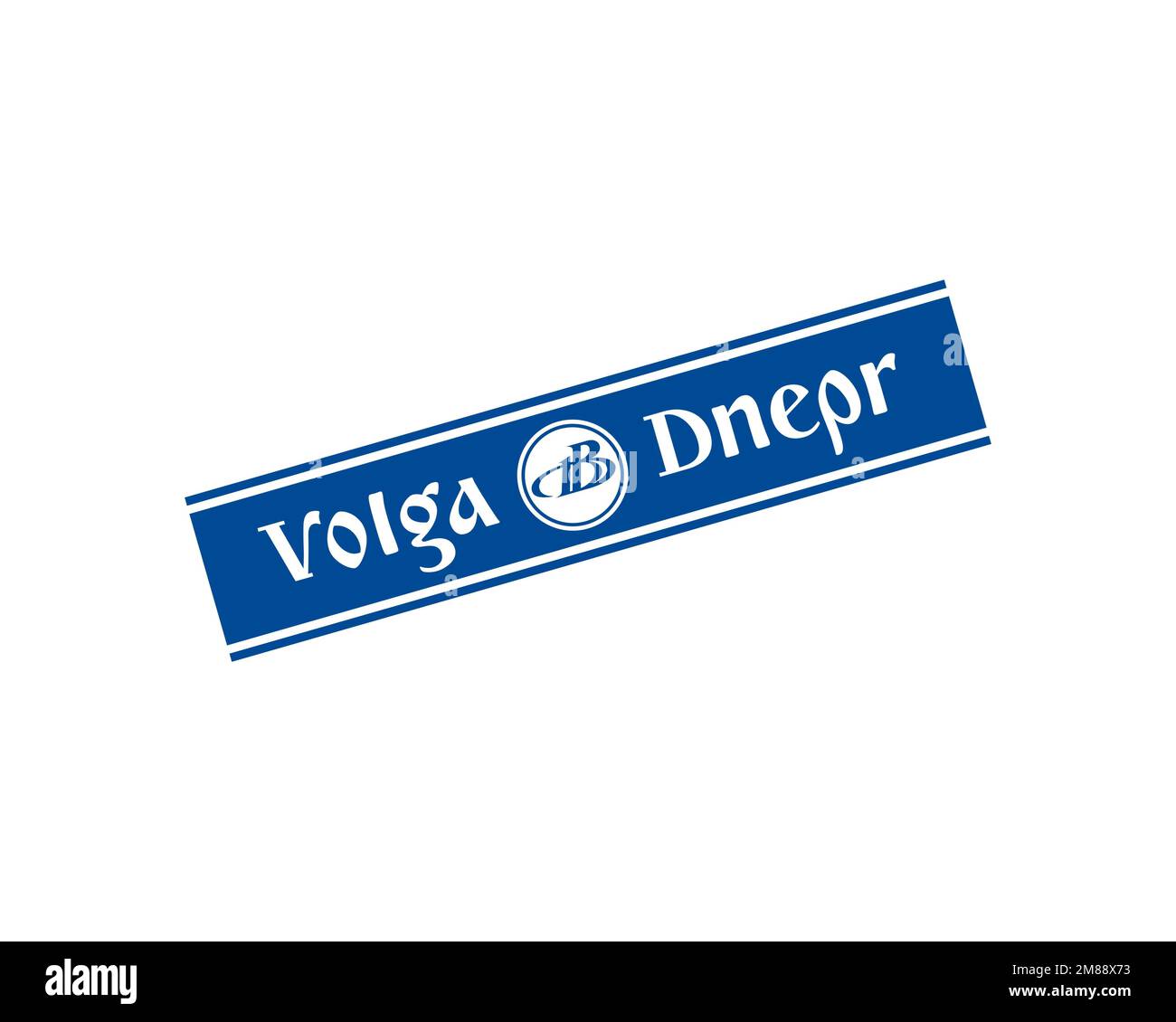 Volga Dnepr Airline, logo pivoté, arrière-plan blanc Banque D'Images