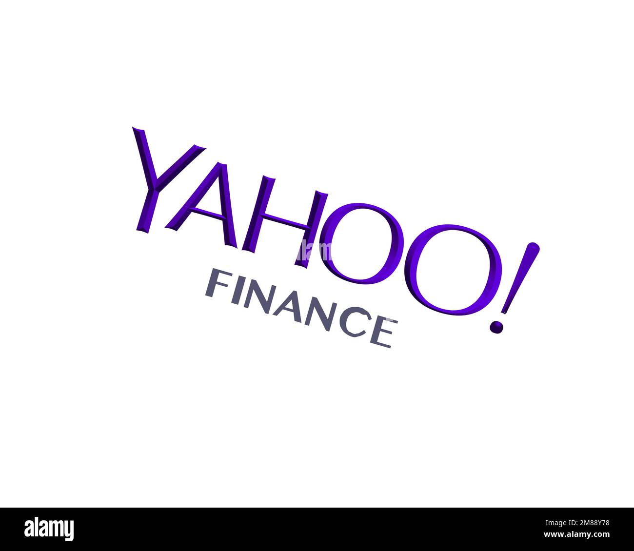 Yahoo! Finances, logo pivoté, fond blanc B Banque D'Images