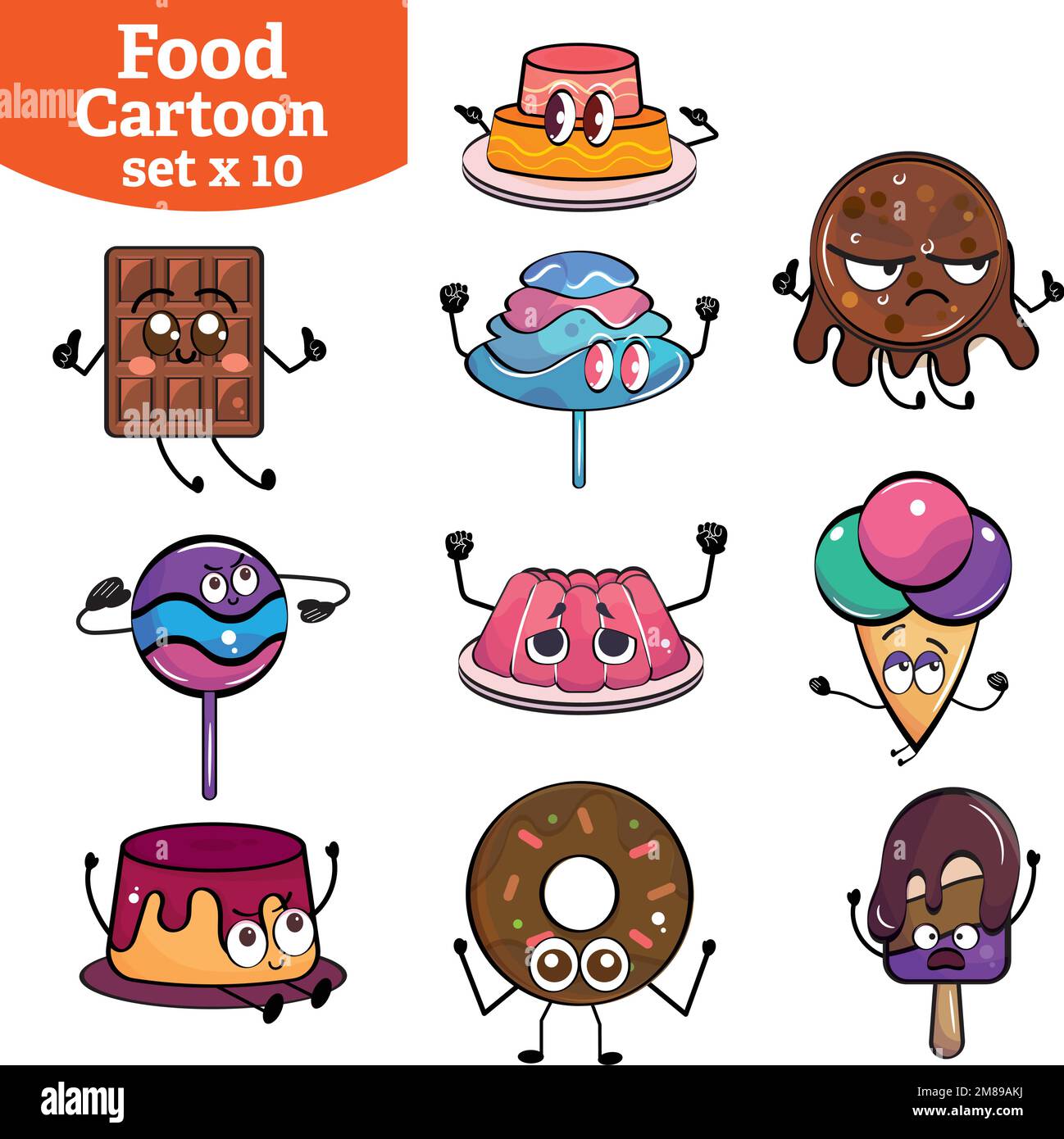 Ensemble de jolis personnages de dessin animé de dessert Vector Illustration de Vecteur