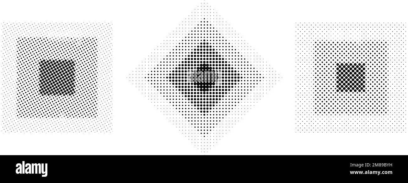 Ensemble de carrés concentriques demi-tons. Collection de rectangles à texture dessinée. Collection d'éléments à motif à pois. Arrière-plan abstrait. Illustration de Vecteur