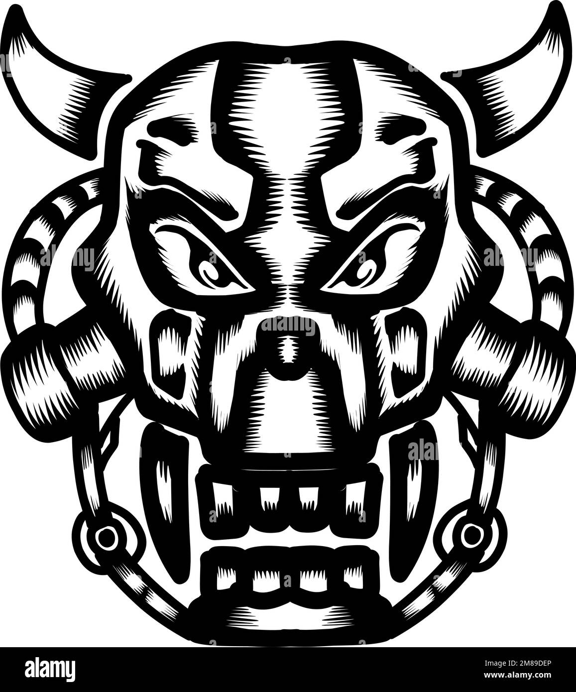 Modèle d'icône de conception de tête de crâne avec cornes parfait pour l'icône, le logo, l'autocollant et la bannière Illustration de Vecteur