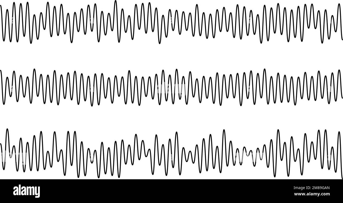 Signaux sonores définis. Collection de diagrammes de battements de piste audio noire. Concept d'échantillon de voix ou de musique. Lignes d'impulsion. Graphiques électroniques de la radio avec Illustration de Vecteur