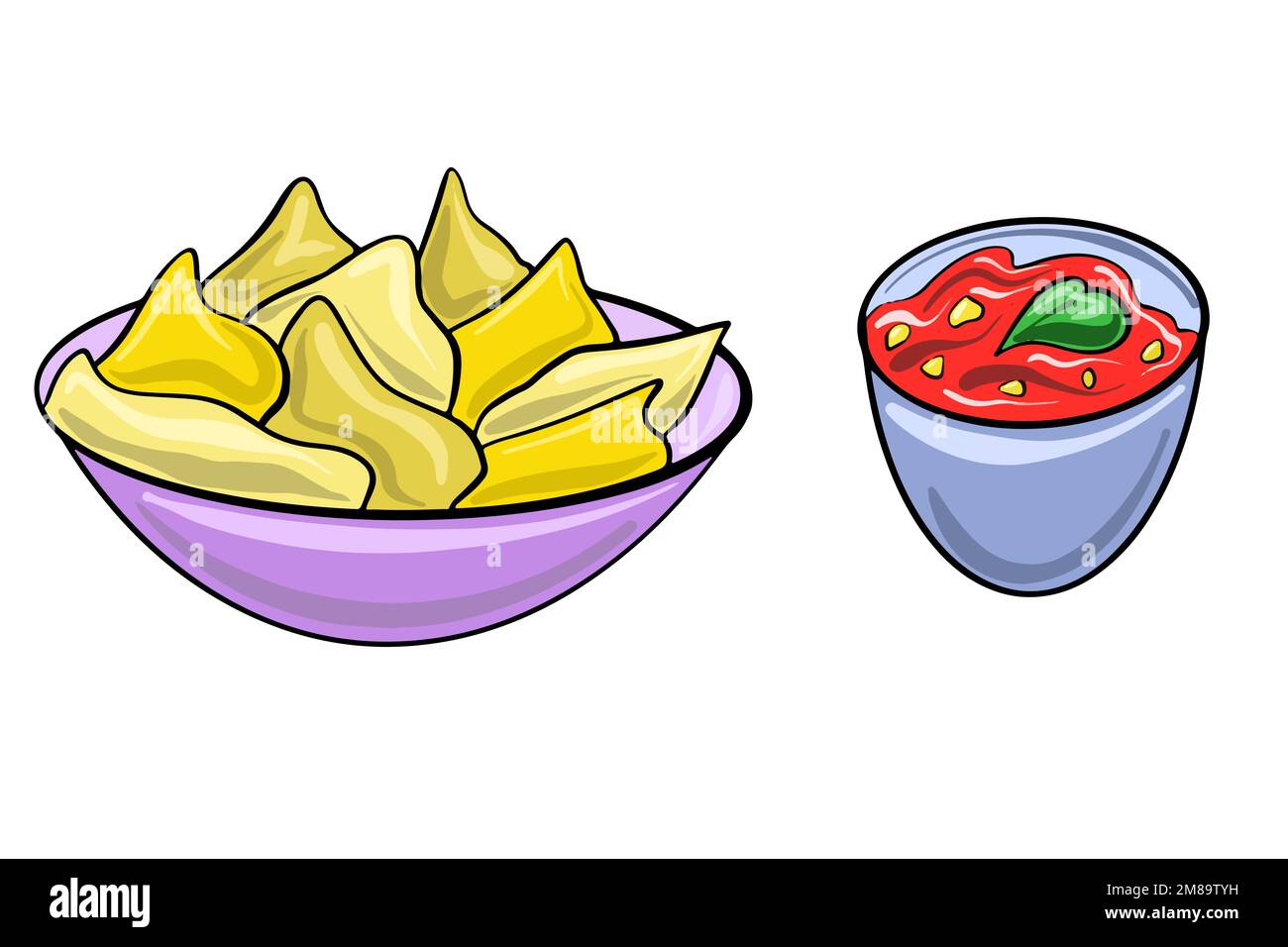 Illustration vectorielle de la cuisine mexicaine. Nachos et salsa. Illustration de style dessin animé plat. Illustration de Vecteur