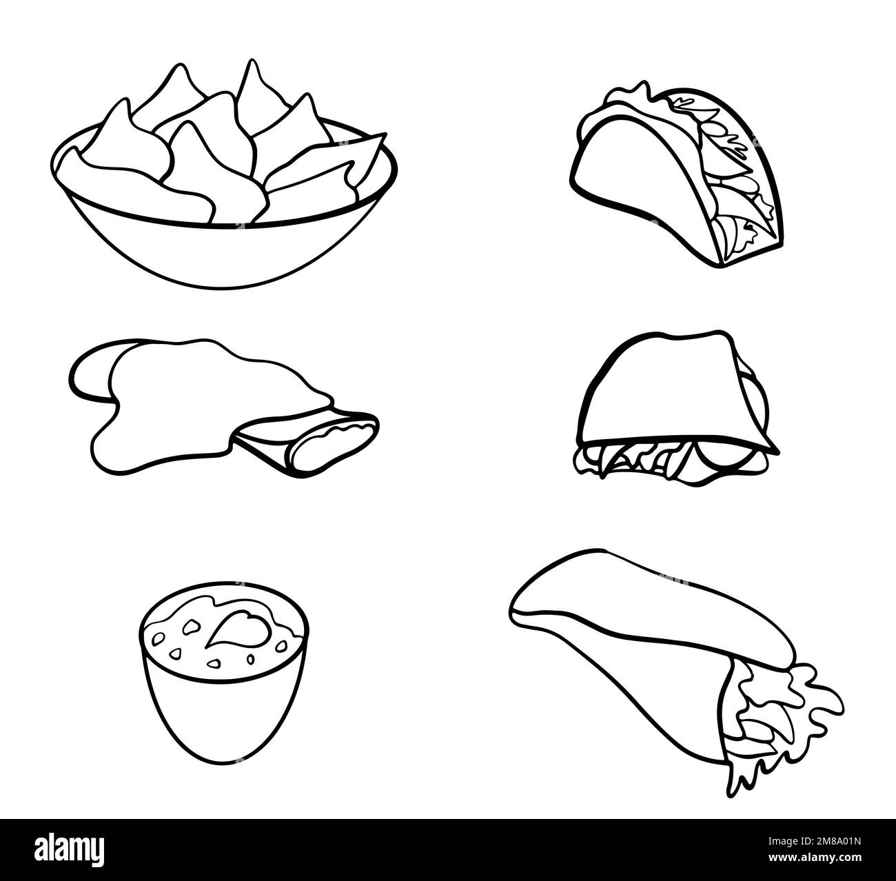 Ensemble vectoriel d'aliments mexicains dessinés à la main. Illustration vectorielle dans le style d'esquisse Illustration de Vecteur
