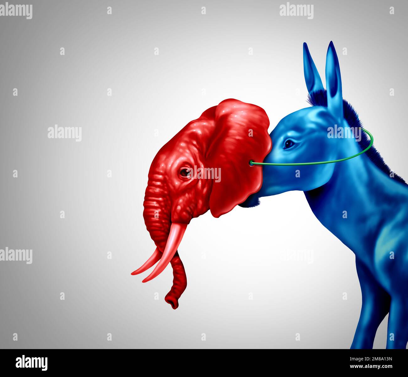 Faux conservateur ou conservateur libéral comme un Donkey bleu faisant semblant ou se déguisant comme un éléphant rouge dans une campagne électorale américaine comme un symbole Banque D'Images