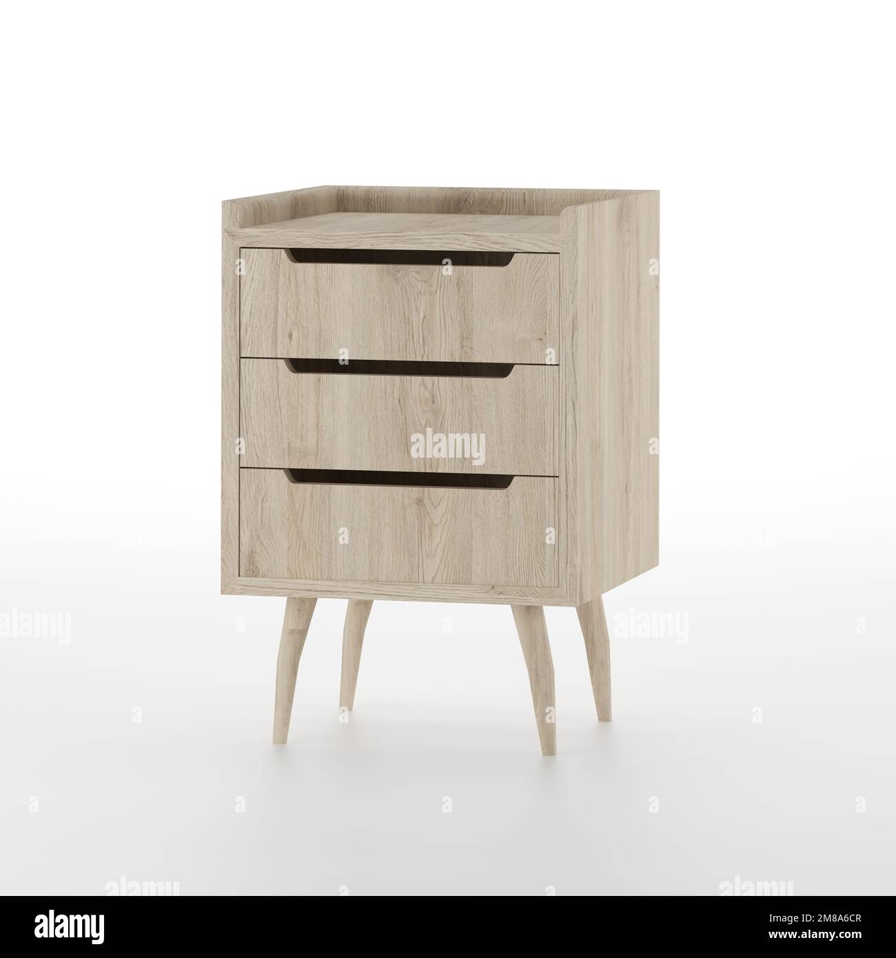 Décoration moderne de table de chevet du milieu du siècle isolée sur blanc, rendu 3D. Banque D'Images