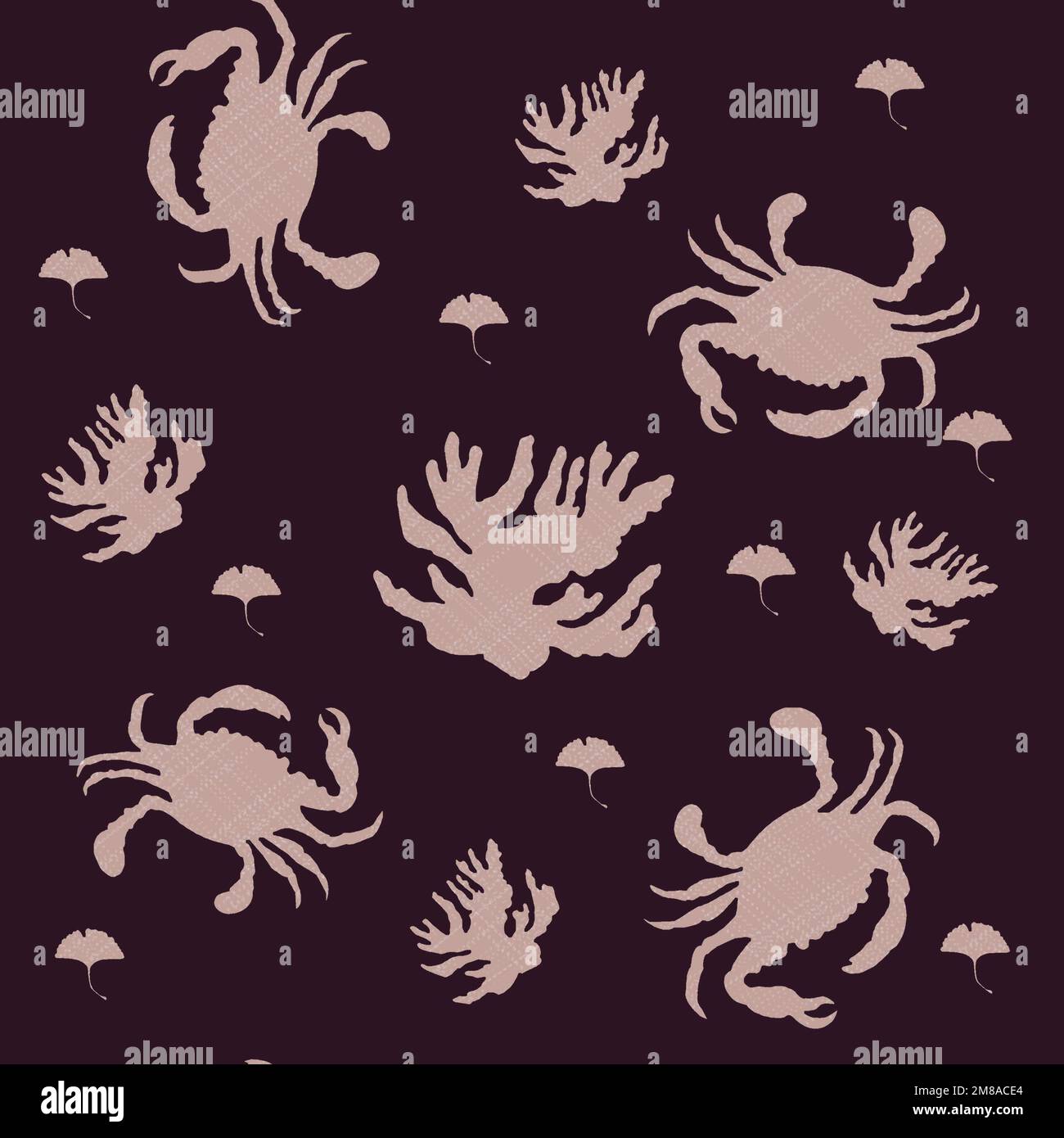 Motif sans couture avec crabe, corail et algue. Illustration JPEG. Modèle de conception, pour les autocollants, la création de motifs, le papier peint, le papier d'emballage. Banque D'Images