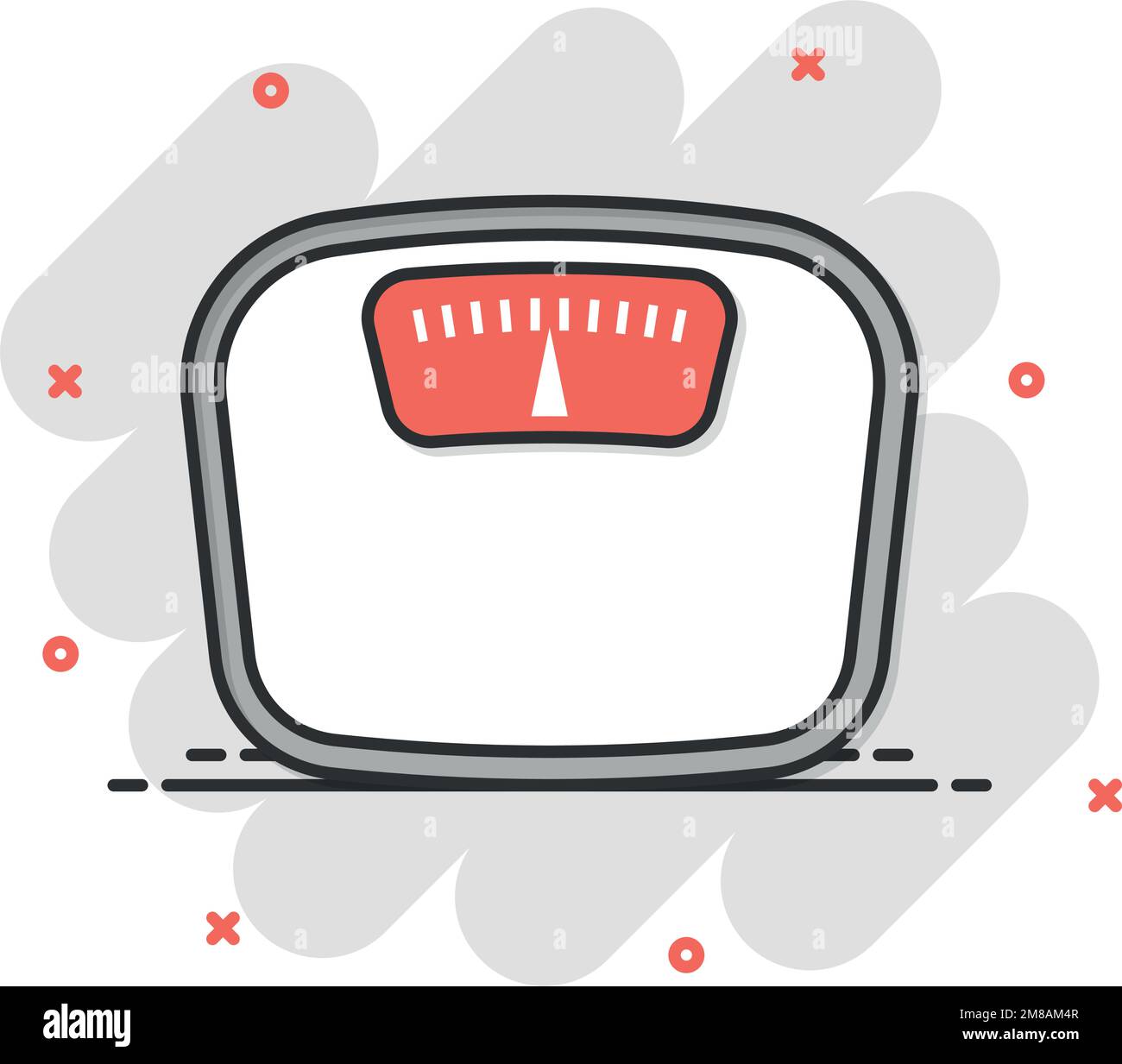 Icône pèse-personne dans la salle de bains en style comique. Illustration du vecteur de mesure de masse sur un arrière-plan isolé. Signe d'effet de destruction de surplus de poids affaires Illustration de Vecteur