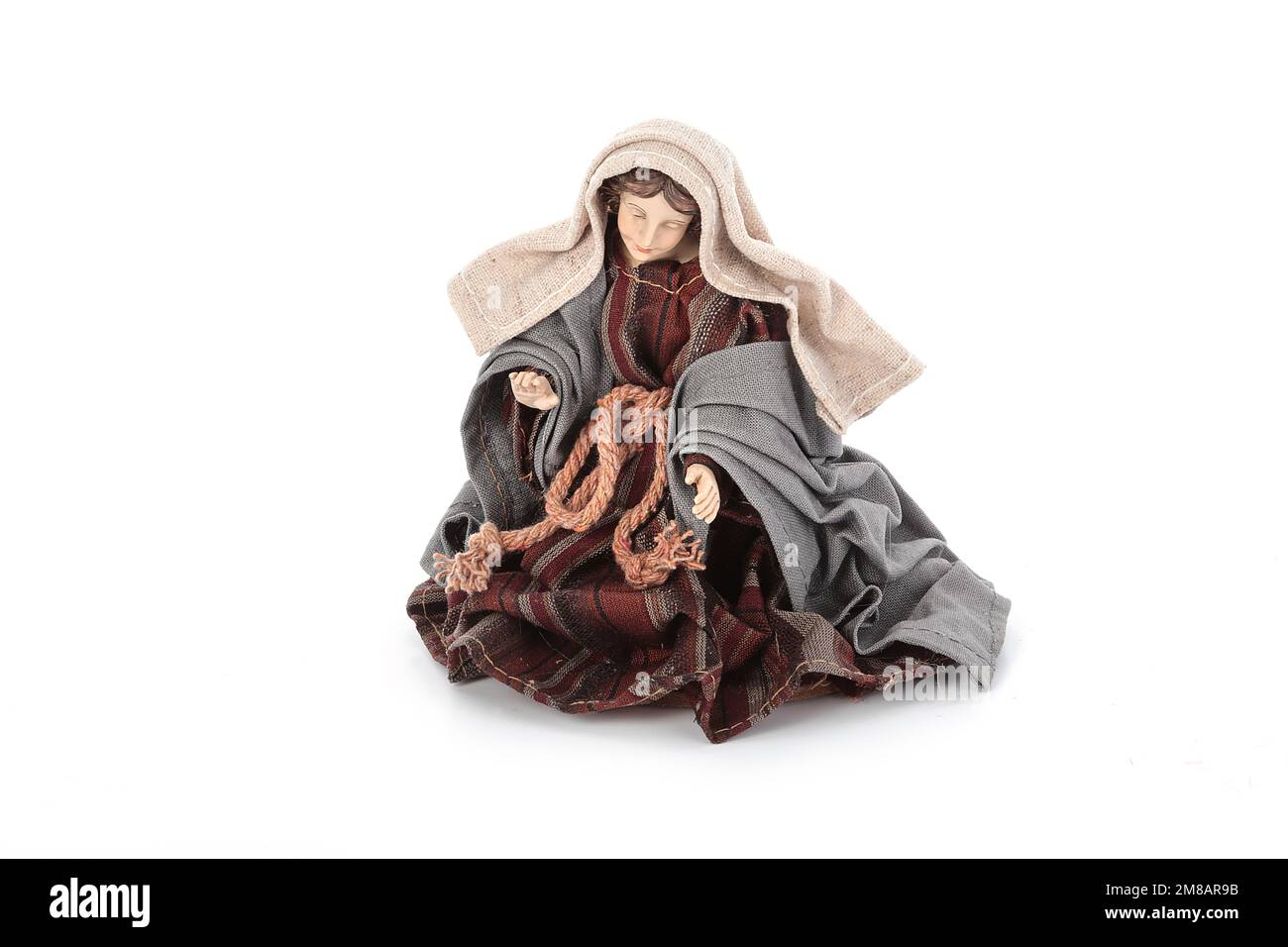 Ensemble de la scène de la nativité de Noël et figurines d'ange isolées sur fond blanc Banque D'Images