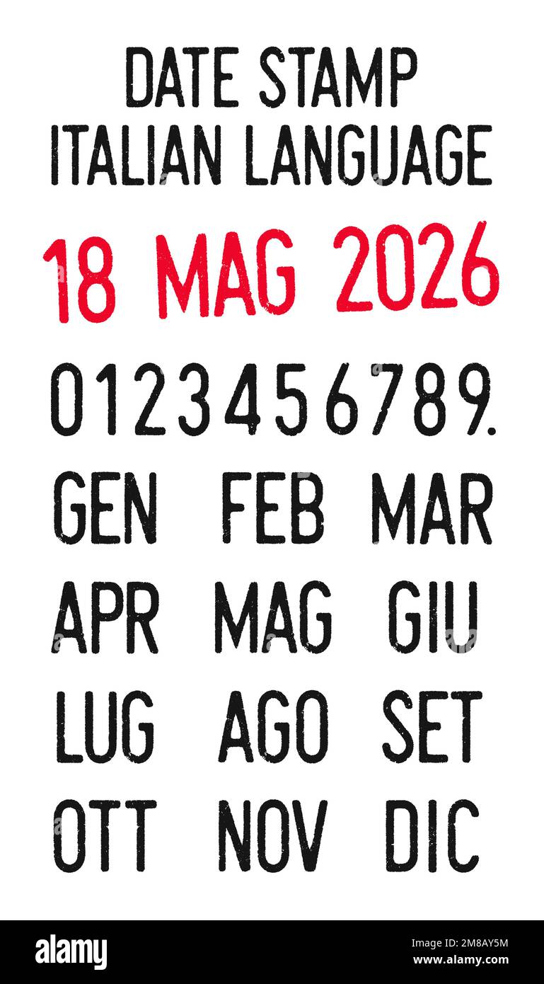 Illustration vectorielle des tampons de dates modifiables en italien (jours, mois, années) Illustration de Vecteur