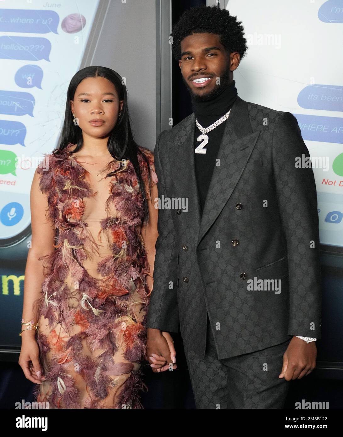 Los Angeles, États-Unis. 12th janvier 2023. (G-D) Storm Reid et Shakur Sanders arrivent à la PREMIÈRE MANQUANTE de Los Angeles qui s'est tenue au Drafthouse Alamo à Los Angeles, CA, jeudi, ?12 janvier 2023. (Photo par Sthanlee B. Mirador/Sipa USA) crédit: SIPA USA/Alay Live News Banque D'Images