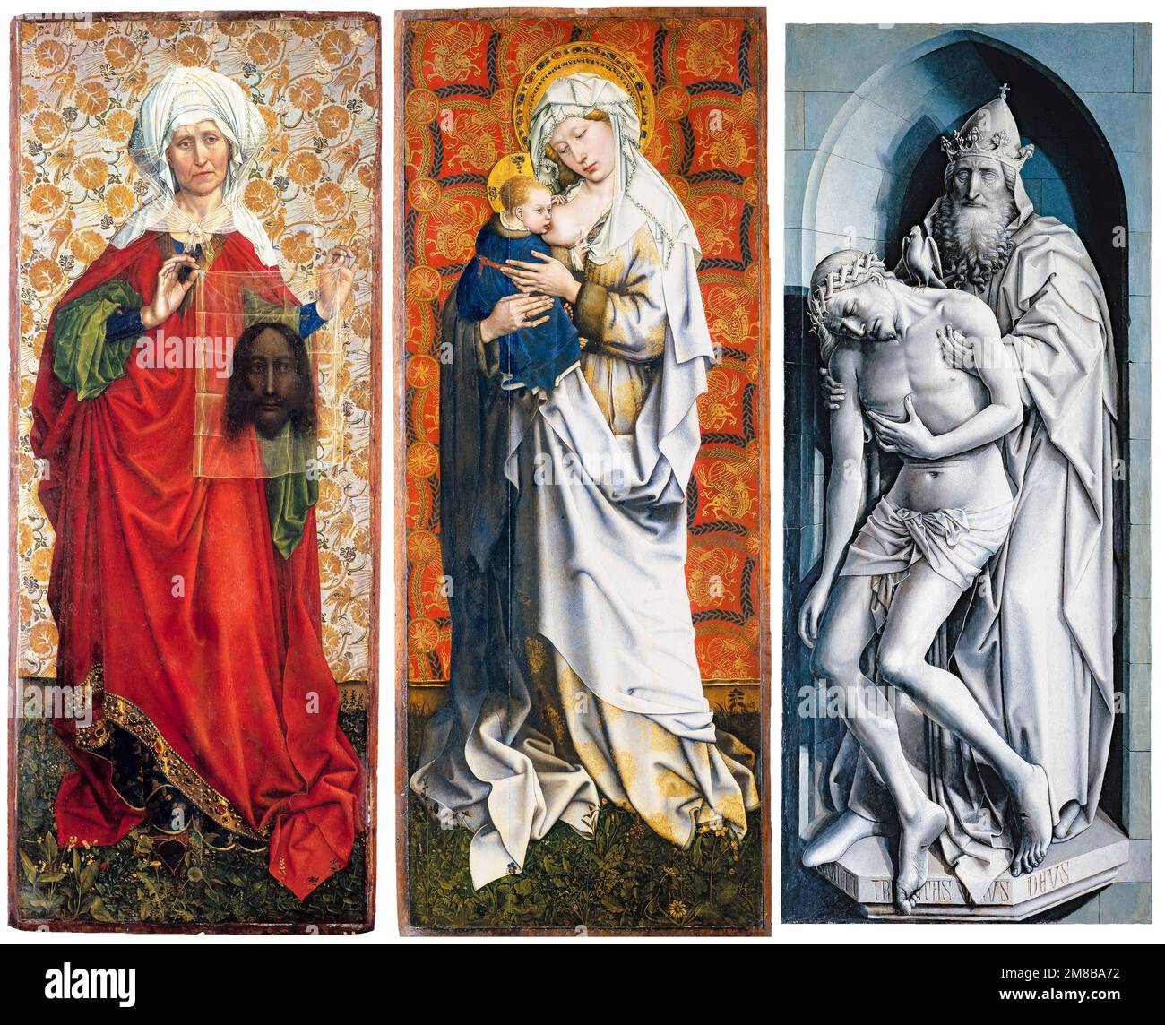 Les panneaux Flémalle : St. Veronica avec le Veil, Madonna Breastfeeding, et la Trinité, peinture en médias mixtes sur le panneau par Robert Campin, Maître de Flémalle et atelier, 1428-1430 Banque D'Images