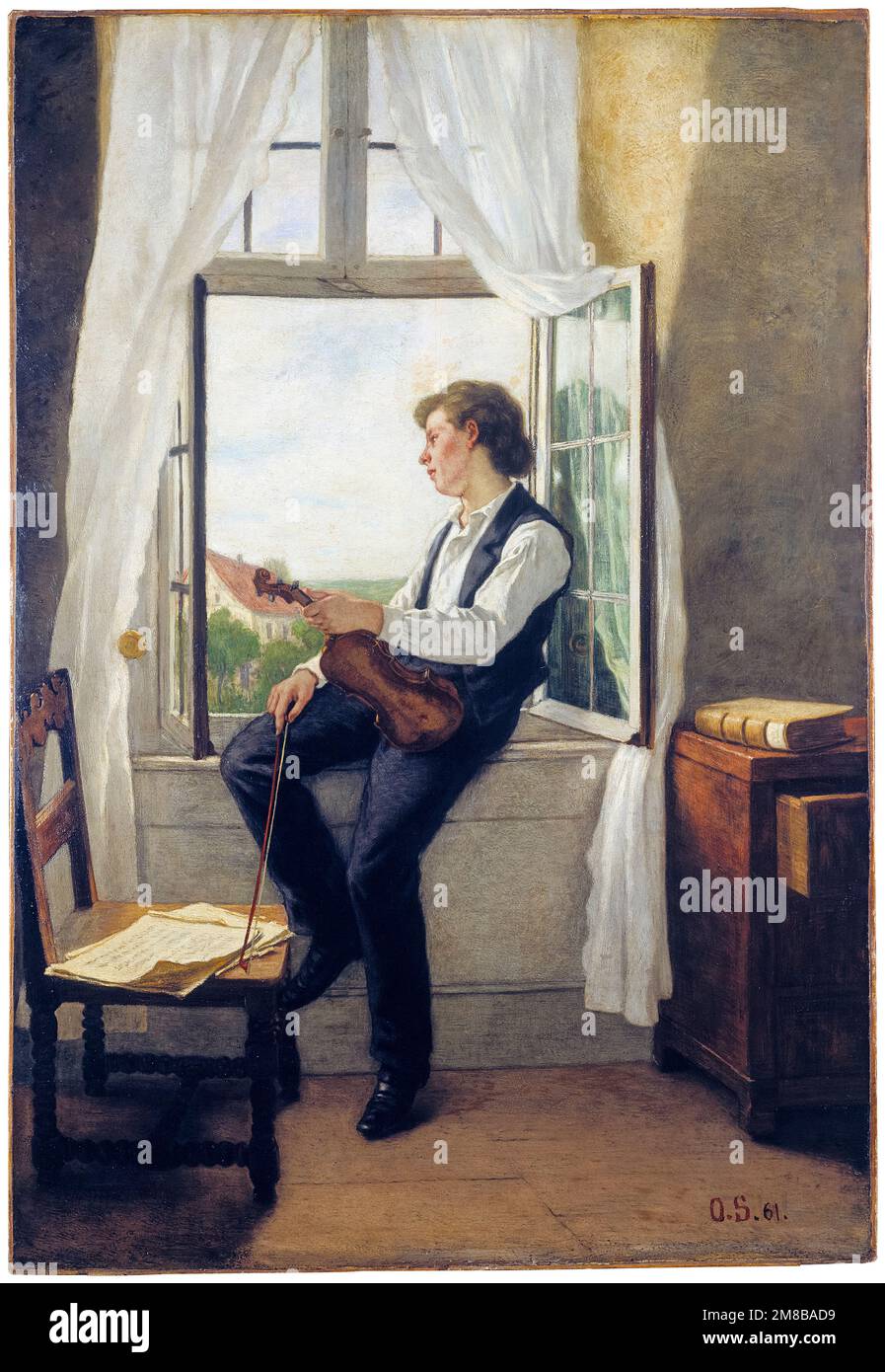 Otto Franz Scholderer, le violoniste de la fenêtre, huile sur toile, 1861 Banque D'Images