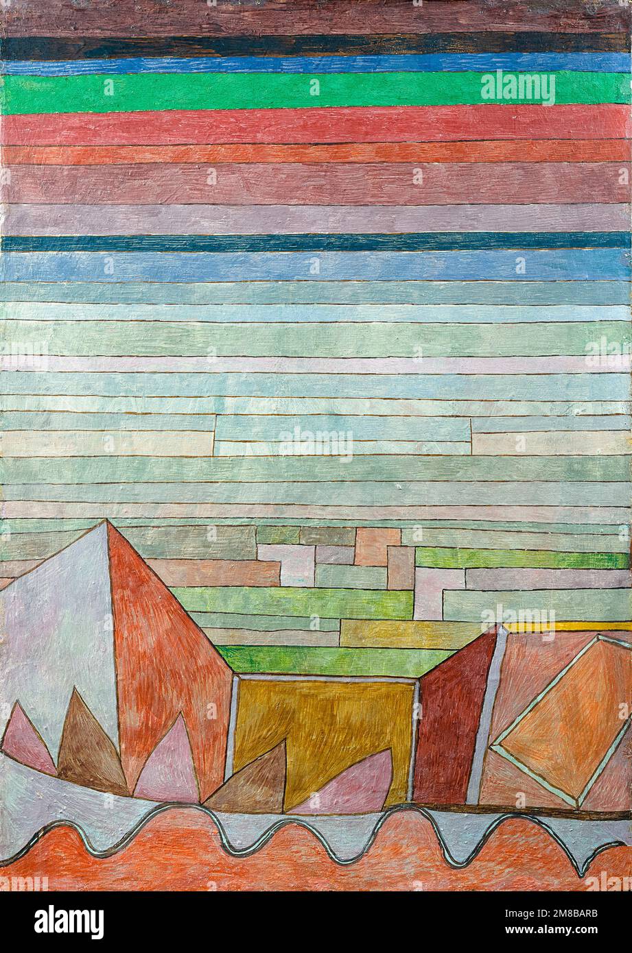 Paul Klee, vue dans le pays fertile, peinture abstraite dans l'huile sur carton, 1932 Banque D'Images