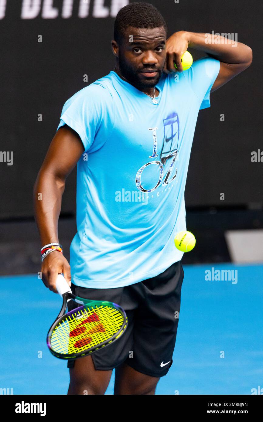 Melbourne, Victoria, Australie. 13th janvier 2023. MELBOURNE, AUSTRALIE - JANVIER 13 : Frances Tiafoe (États-Unis) se produit avant l'ouverture australienne 2023 au parc de Melbourne, sur 13 janvier 2023, à Melbourne, en Australie. (Credit image: © Chris Putnam/ZUMA Press Wire) USAGE ÉDITORIAL SEULEMENT! Non destiné À un usage commercial ! Banque D'Images