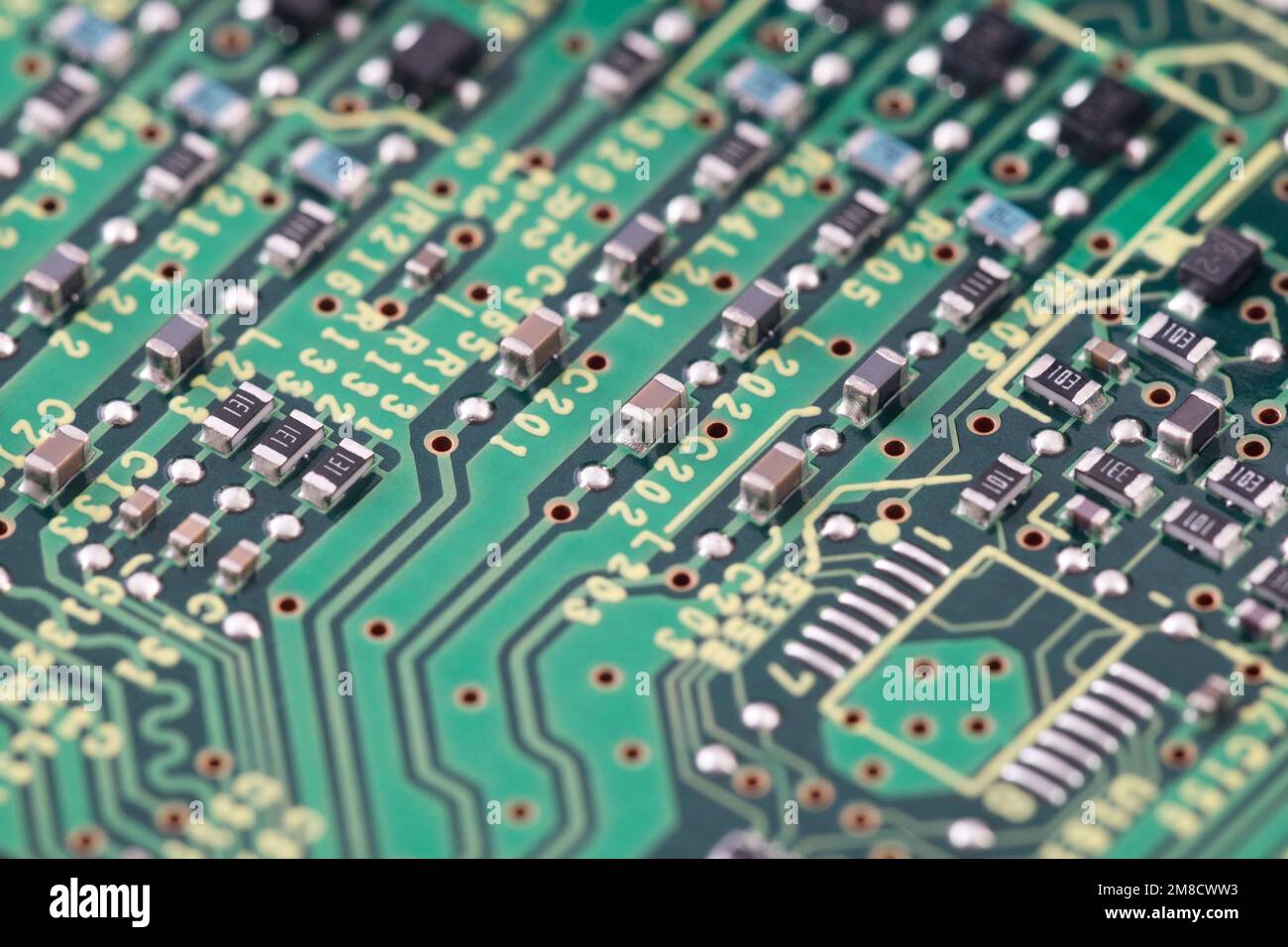 Photo macro de carte de circuit imprimé verte de l'ordinateur Banque D'Images