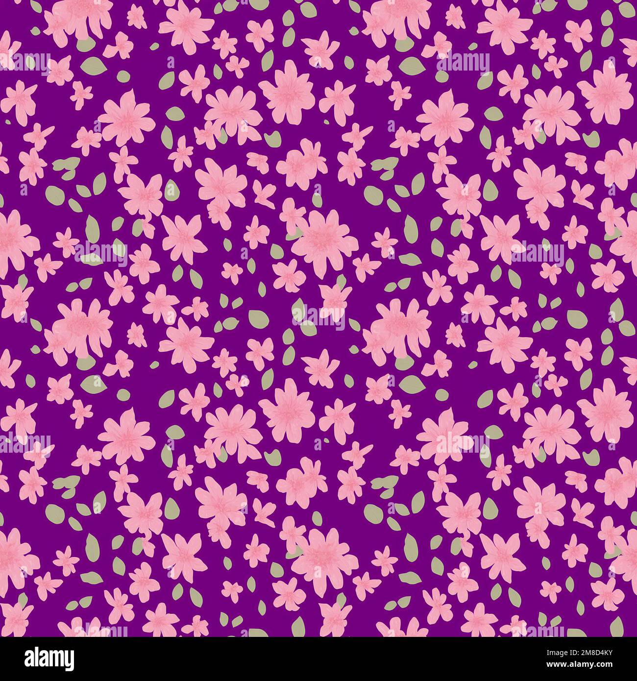 Nombreuses fleurs roses sur violet, motif sans couture, arrière-plan répétitif pour le Web et l'impression Banque D'Images