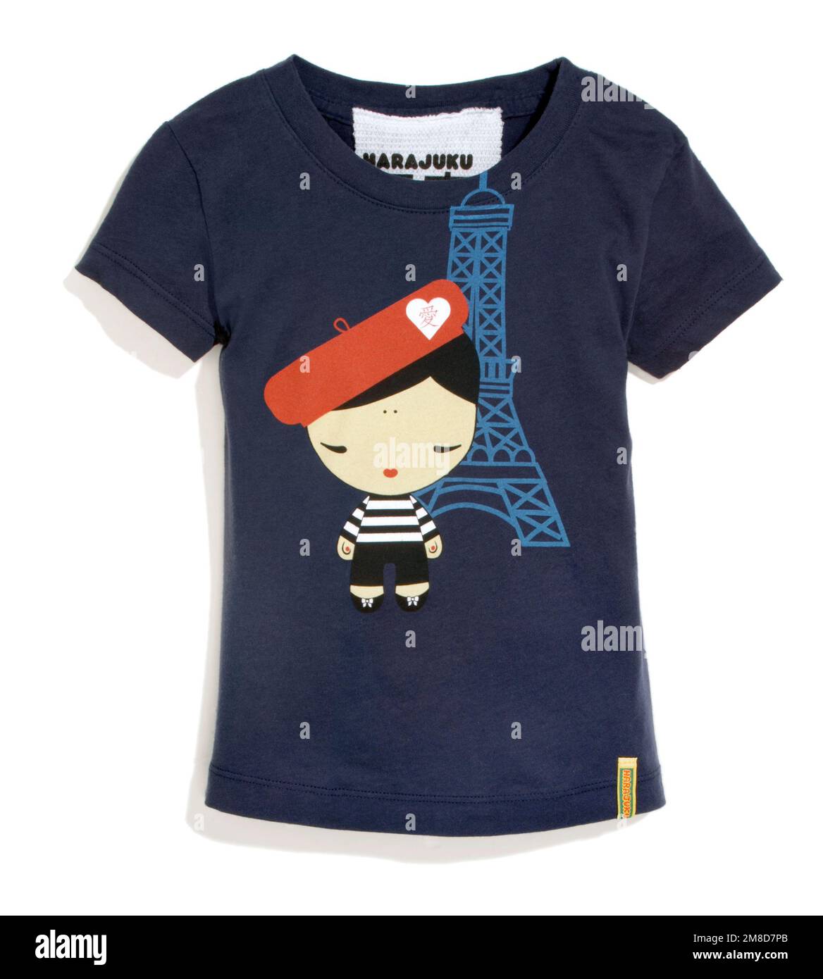 T-shirt enfant Harajuku avec Tour Eiffel photographié sur fond blanc Banque D'Images