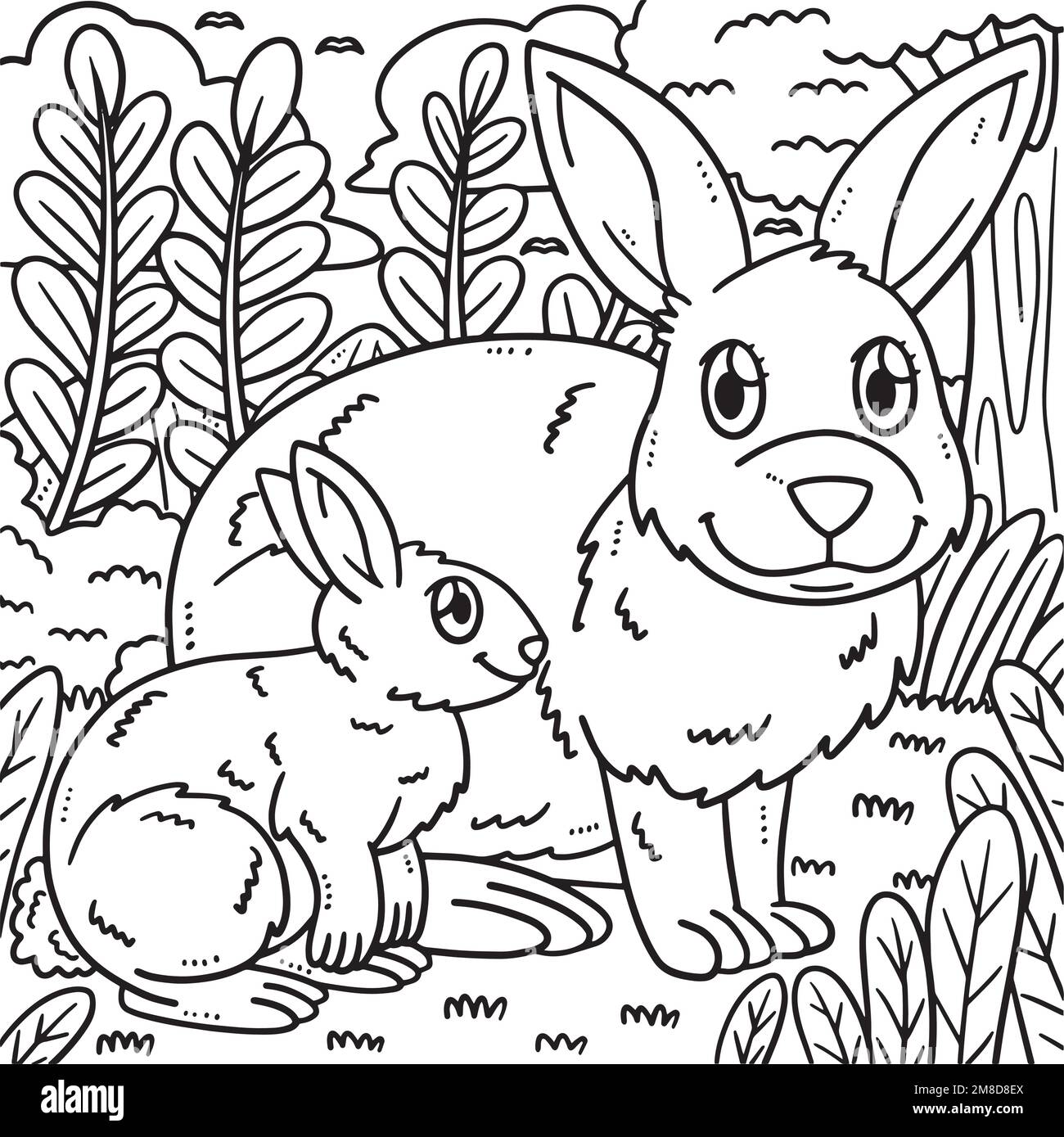 Page de coloration de lapin mère et de lapin bébé Illustration de Vecteur