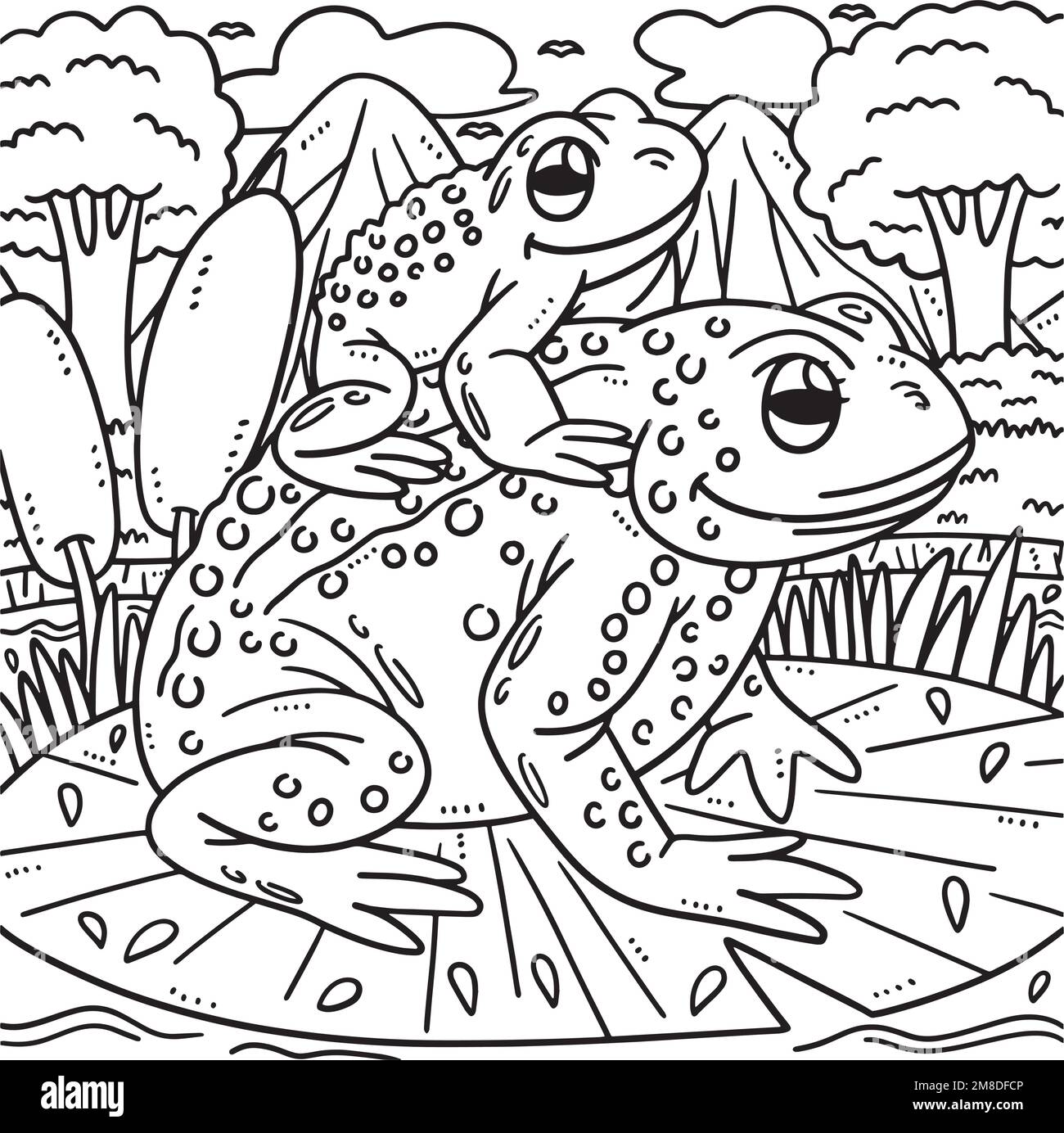 Page de coloriage de la grenouille mère et de la grenouille bébé pour les enfants Image
