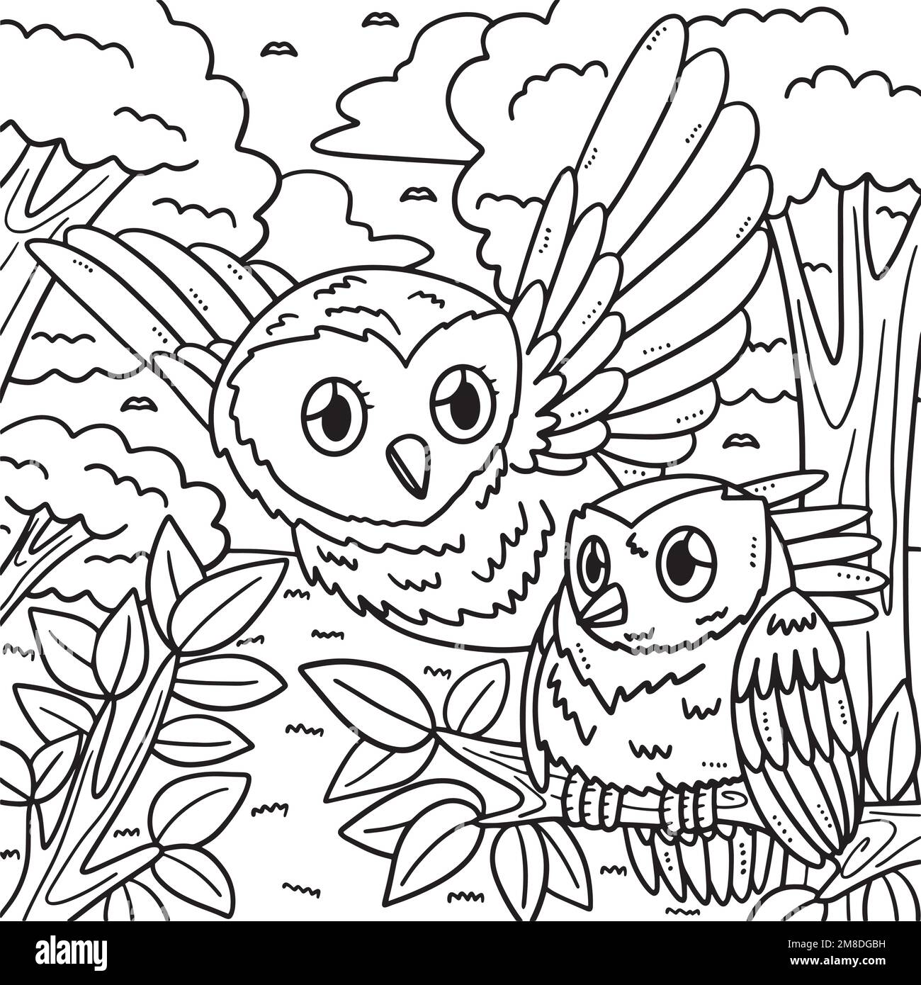 Page de coloriage de la petite chouette et de la petite chouette pour enfants Illustration de Vecteur