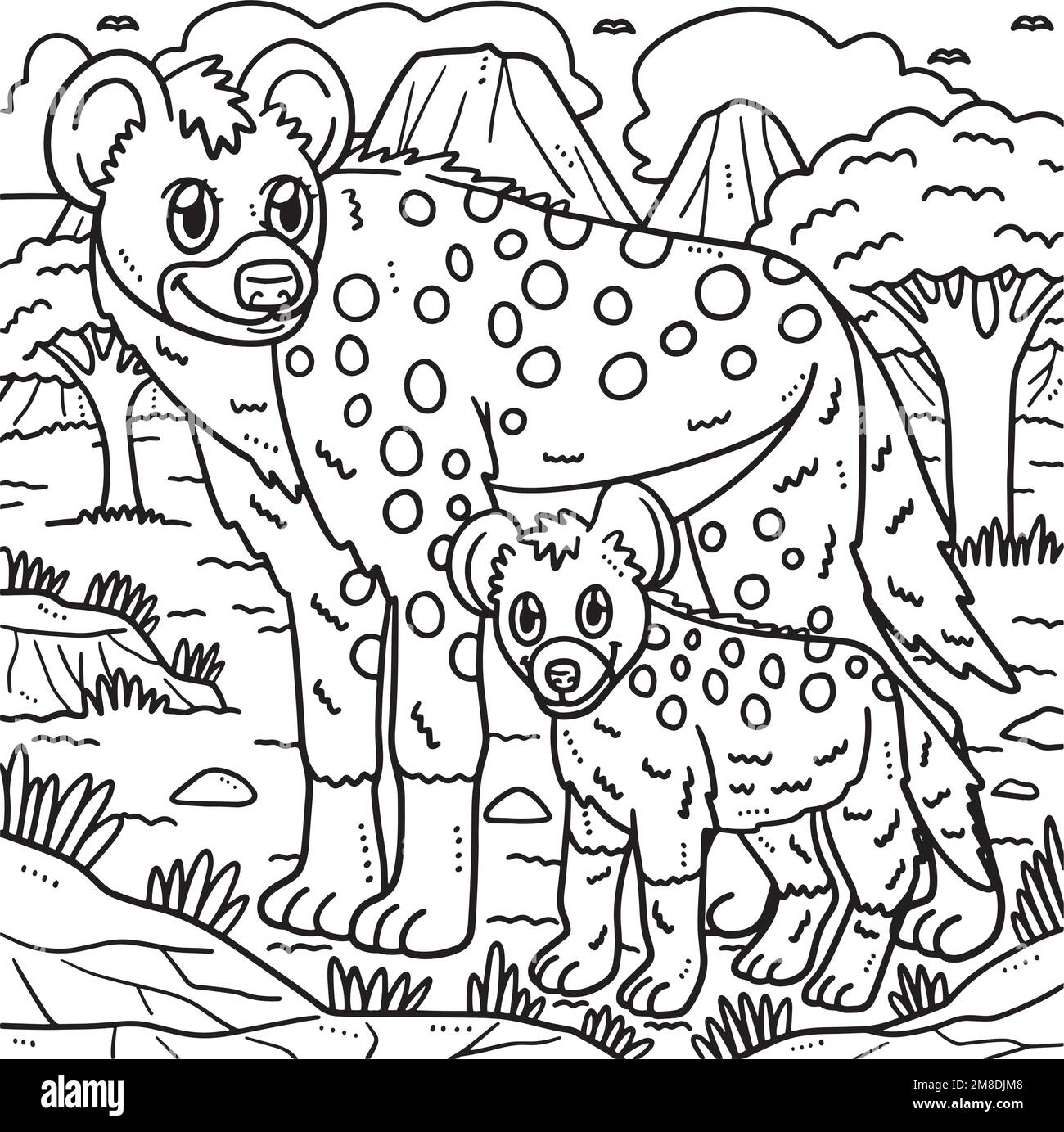Page de coloriage de mère Hyena et de bébé Hyena pour enfants Image