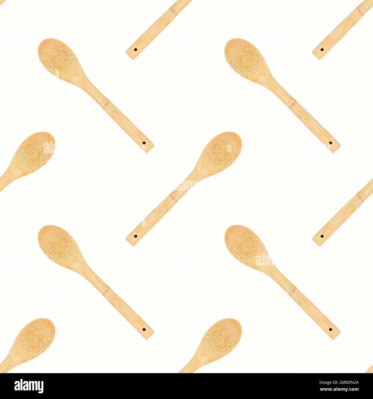 Cuillère en bois pour cuire répéter le motif sans couture sur fond blanc. Banque D'Images