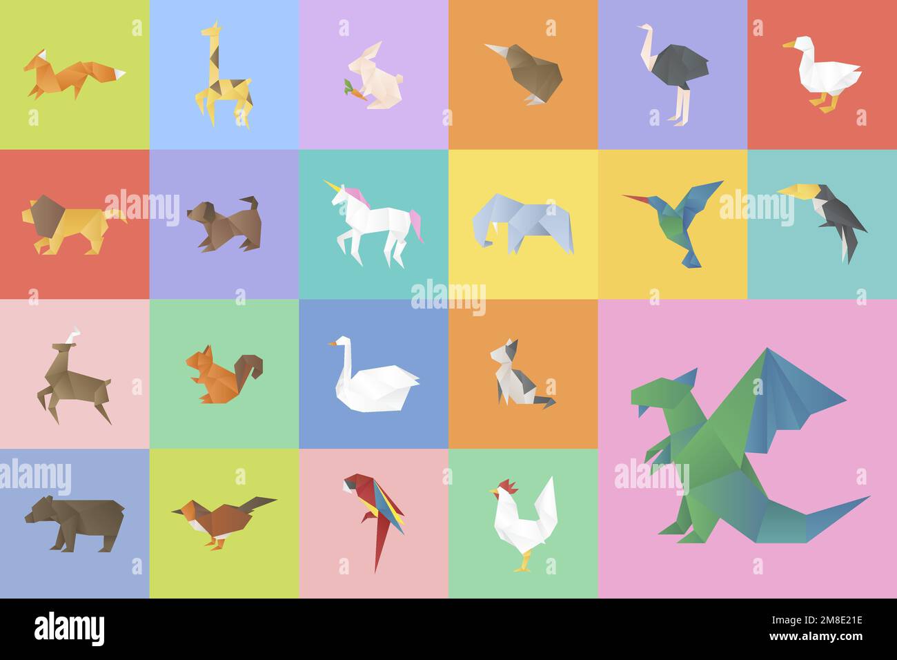 Ensemble de découpes artisanales à motif animaux multicolores et vecteur origami Illustration de Vecteur